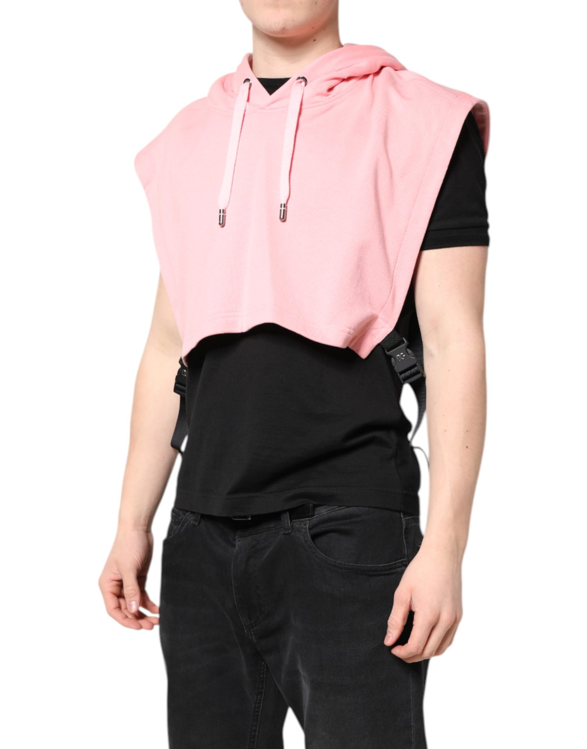 Dolce & Gabbana Pink Cotton Hooded Men Sportswear Vest Sweater