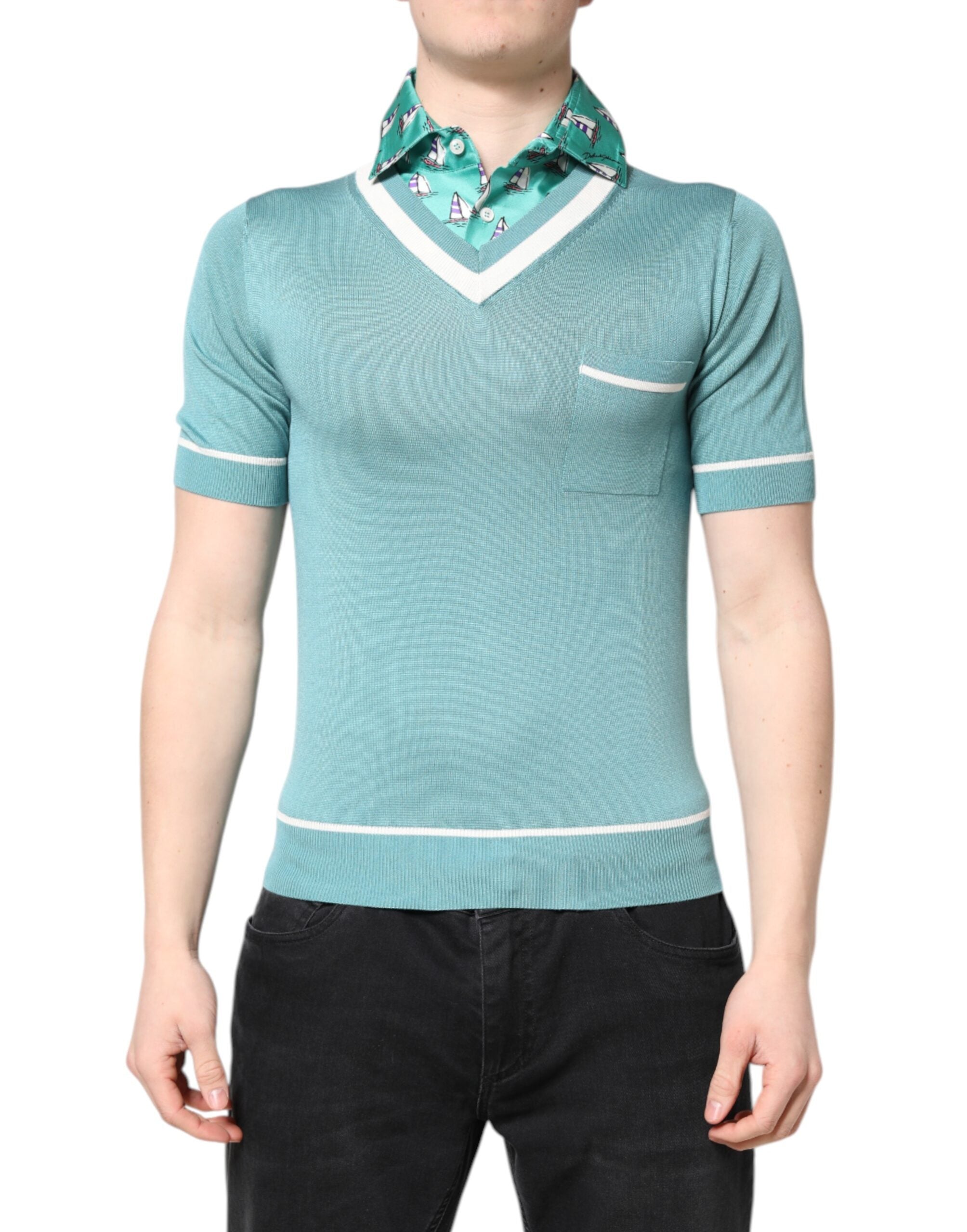Dolce & Gabbana Green Printed Collared Short Sleeve T-shirt Dolce & Gabbana