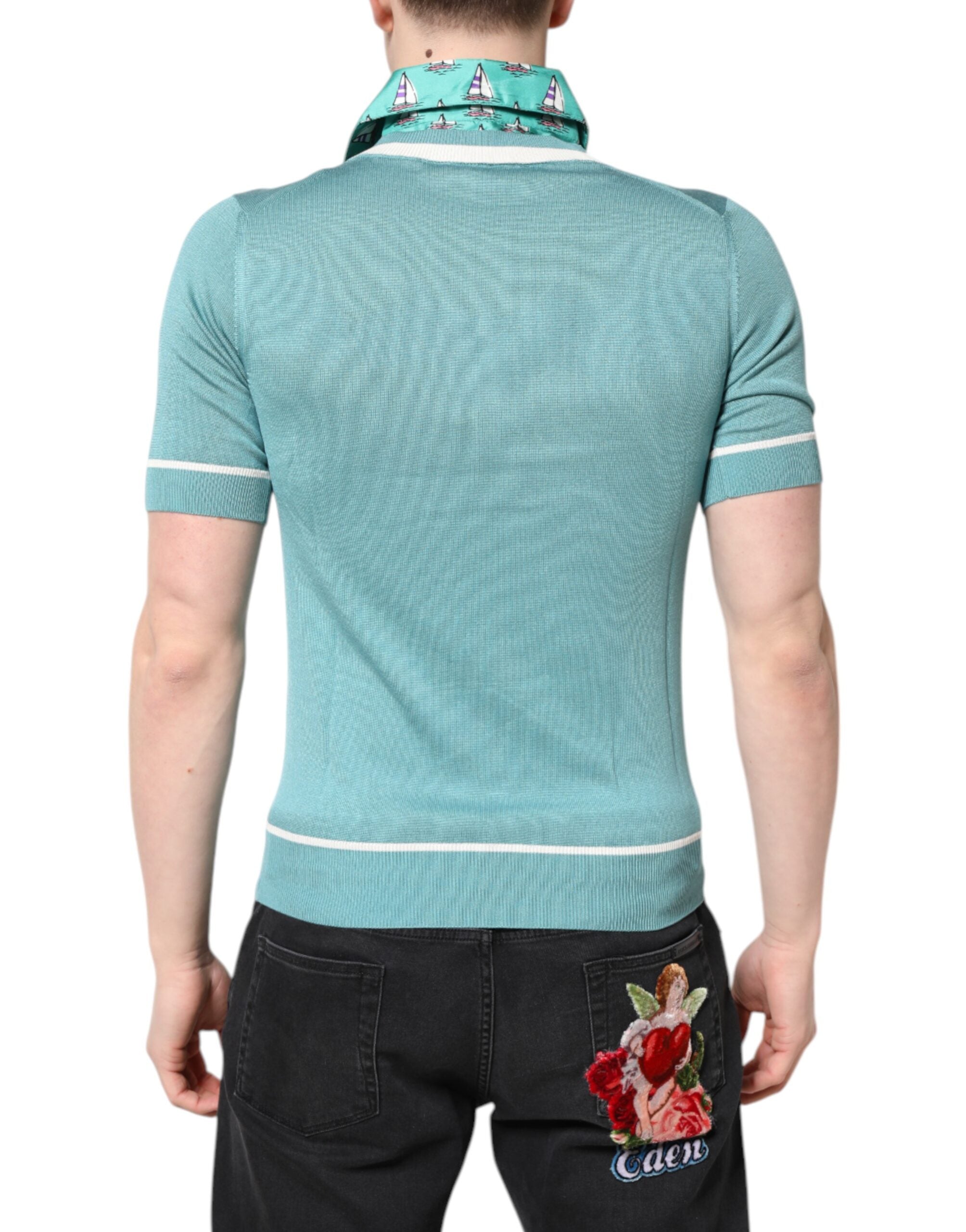 Dolce & Gabbana Green Printed Collared Short Sleeve T-shirt Dolce & Gabbana