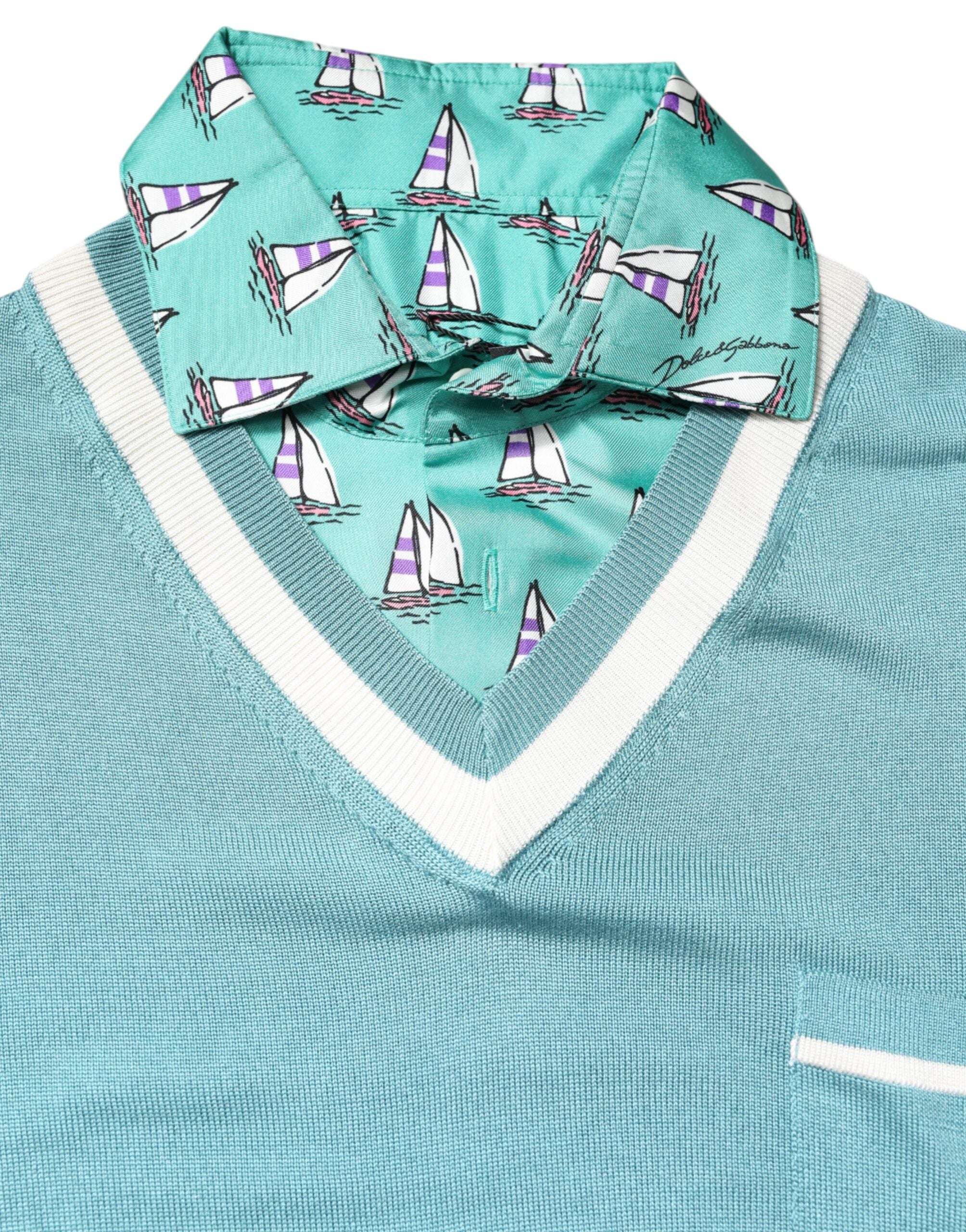 Dolce & Gabbana Green Printed Collared Short Sleeve T-shirt Dolce & Gabbana