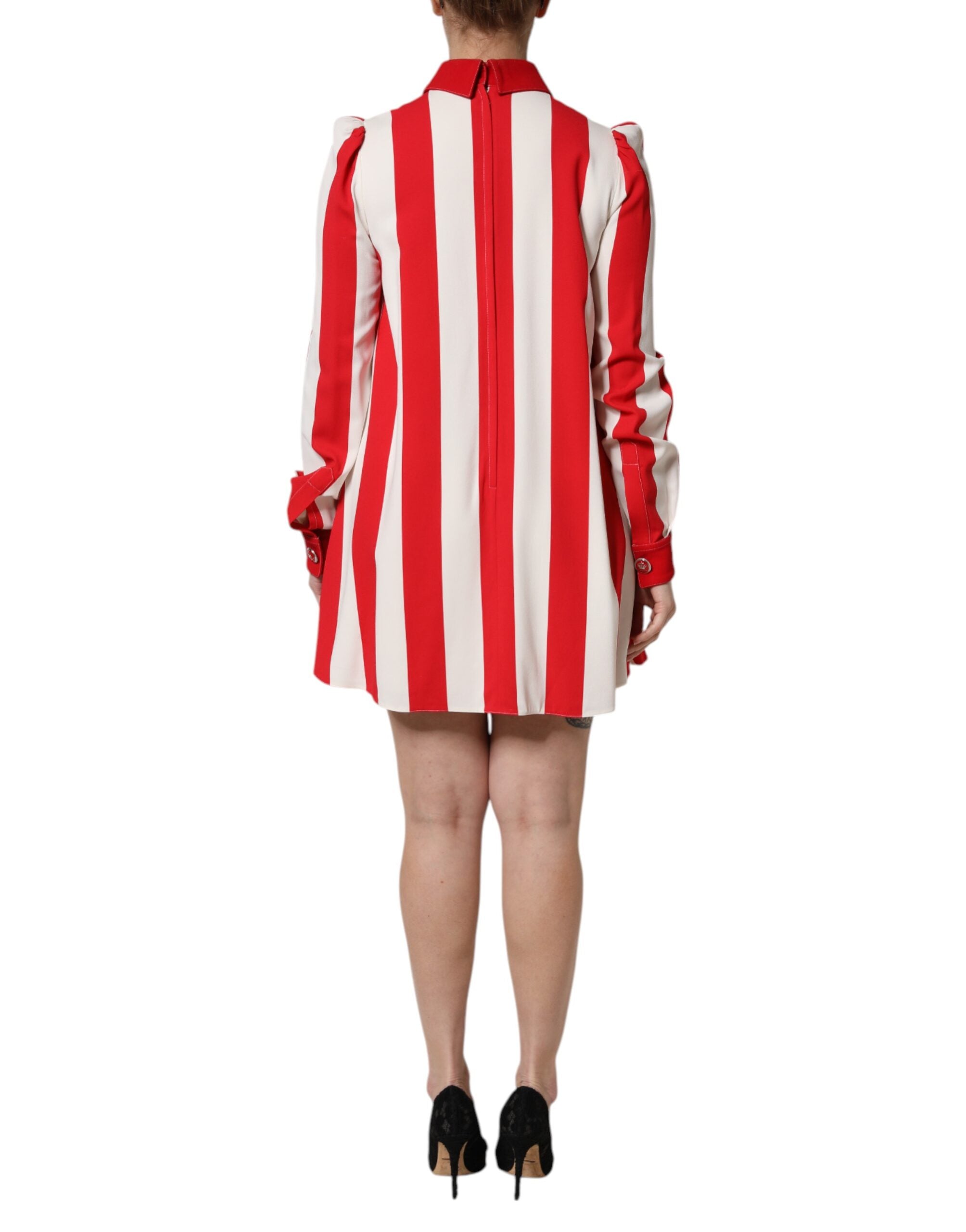 Dolce & Gabbana White Red Stripes Long Sleeves Mini Dress Dolce & Gabbana