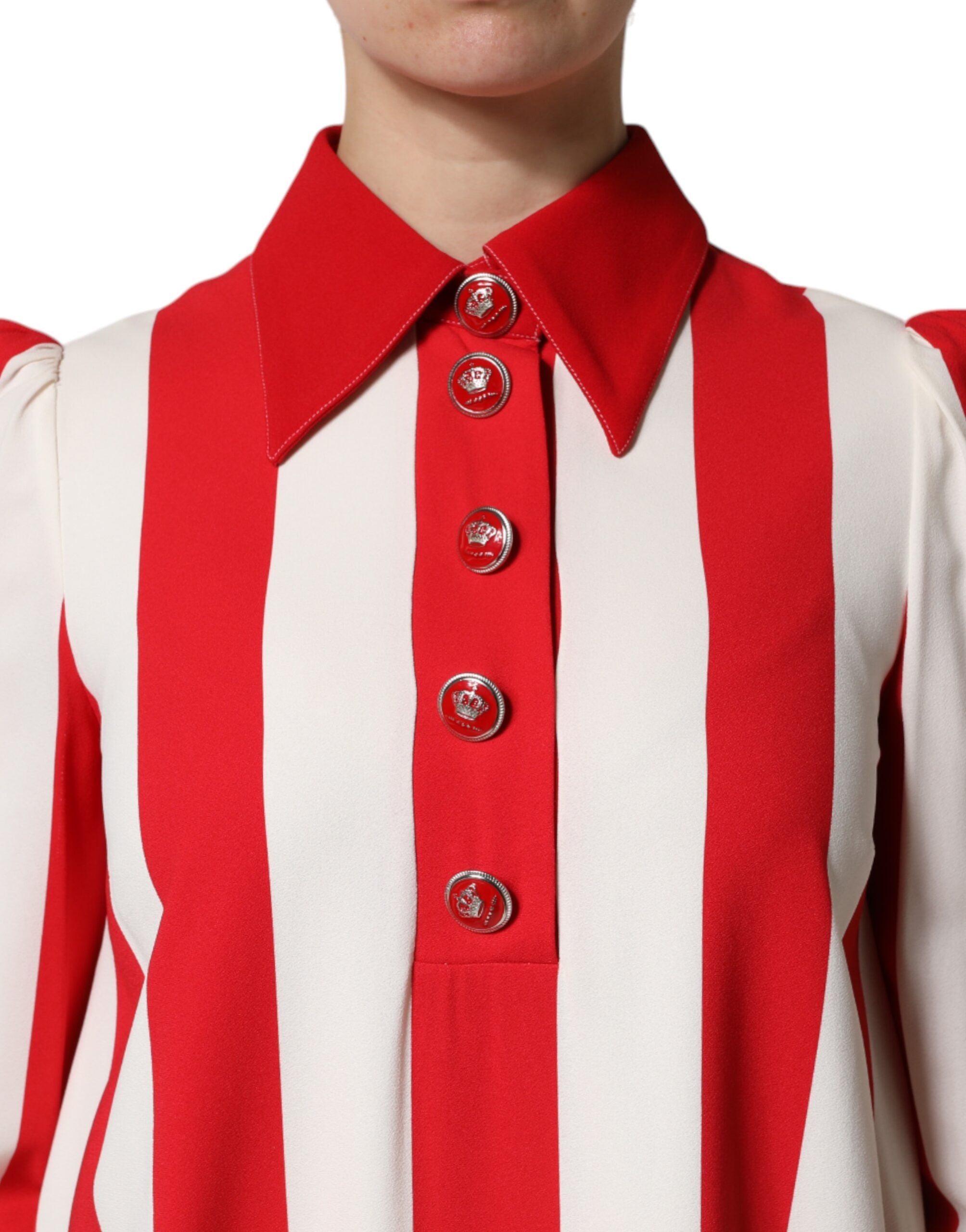 Dolce & Gabbana White Red Stripes Long Sleeves Mini Dress Dolce & Gabbana