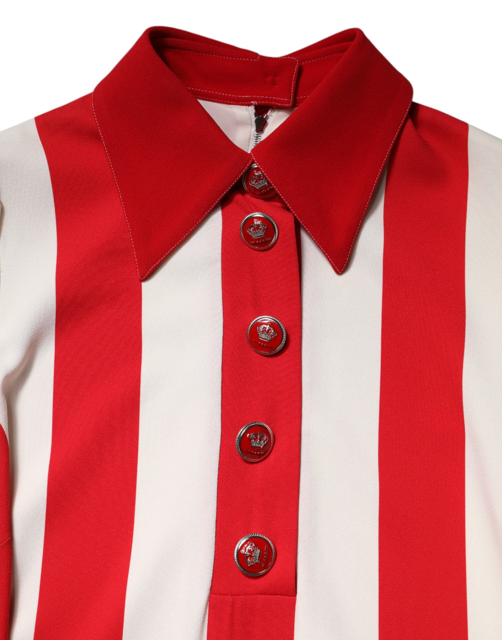 Dolce & Gabbana White Red Stripes Long Sleeves Mini Dress Dolce & Gabbana