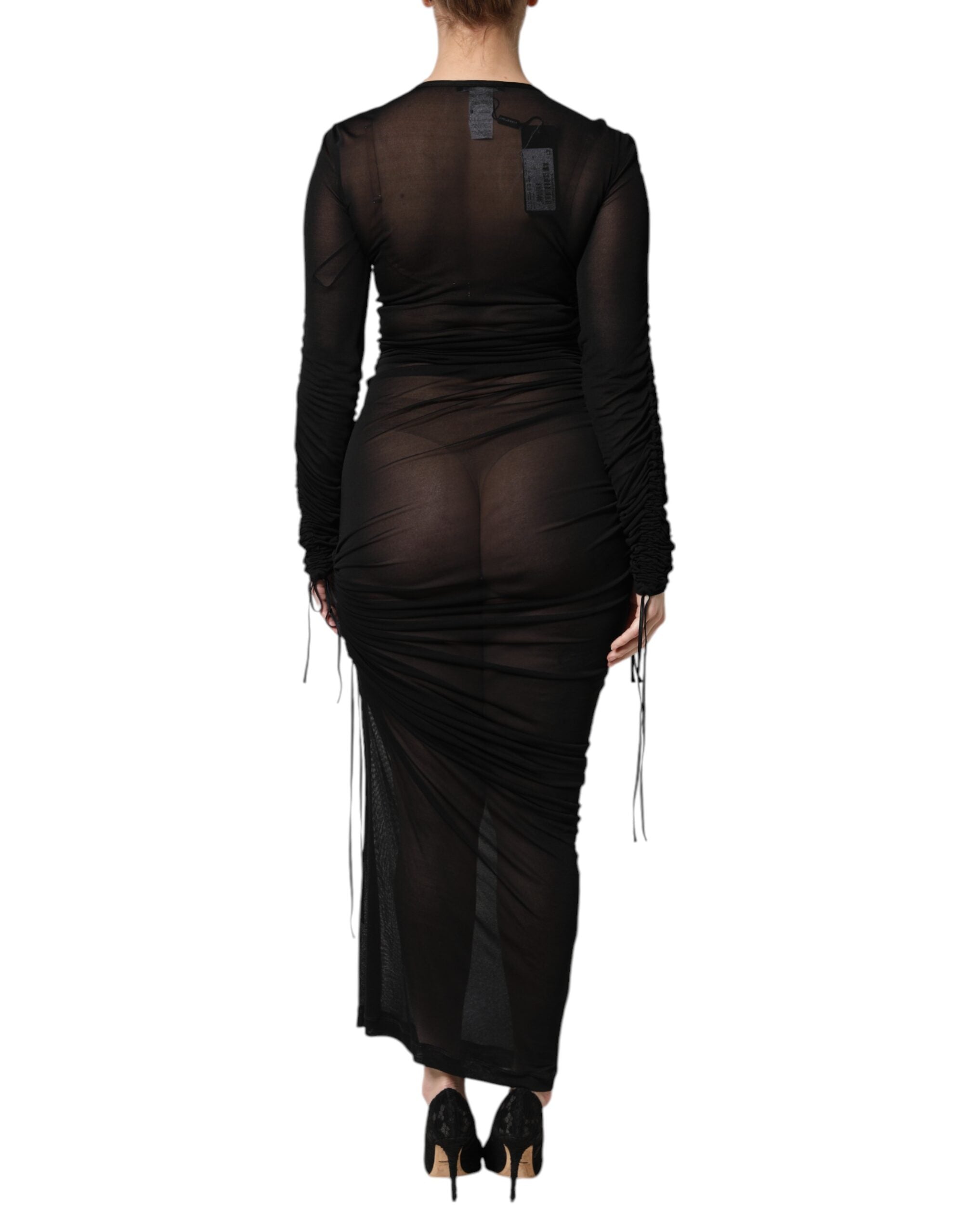 Dolce & Gabbana Black Mesh Trim Bodycon Long Sheath Dress Dolce & Gabbana