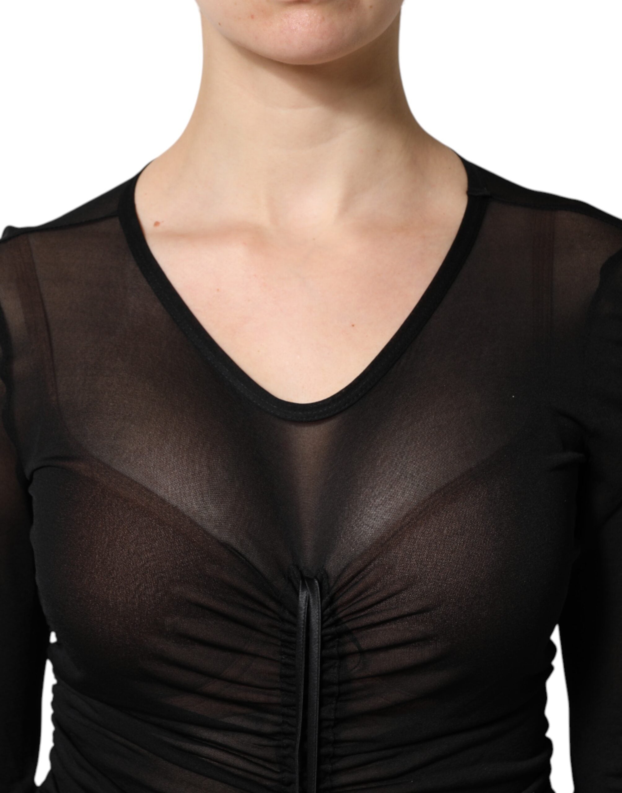 Dolce & Gabbana Black Mesh Trim Bodycon Long Sheath Dress Dolce & Gabbana