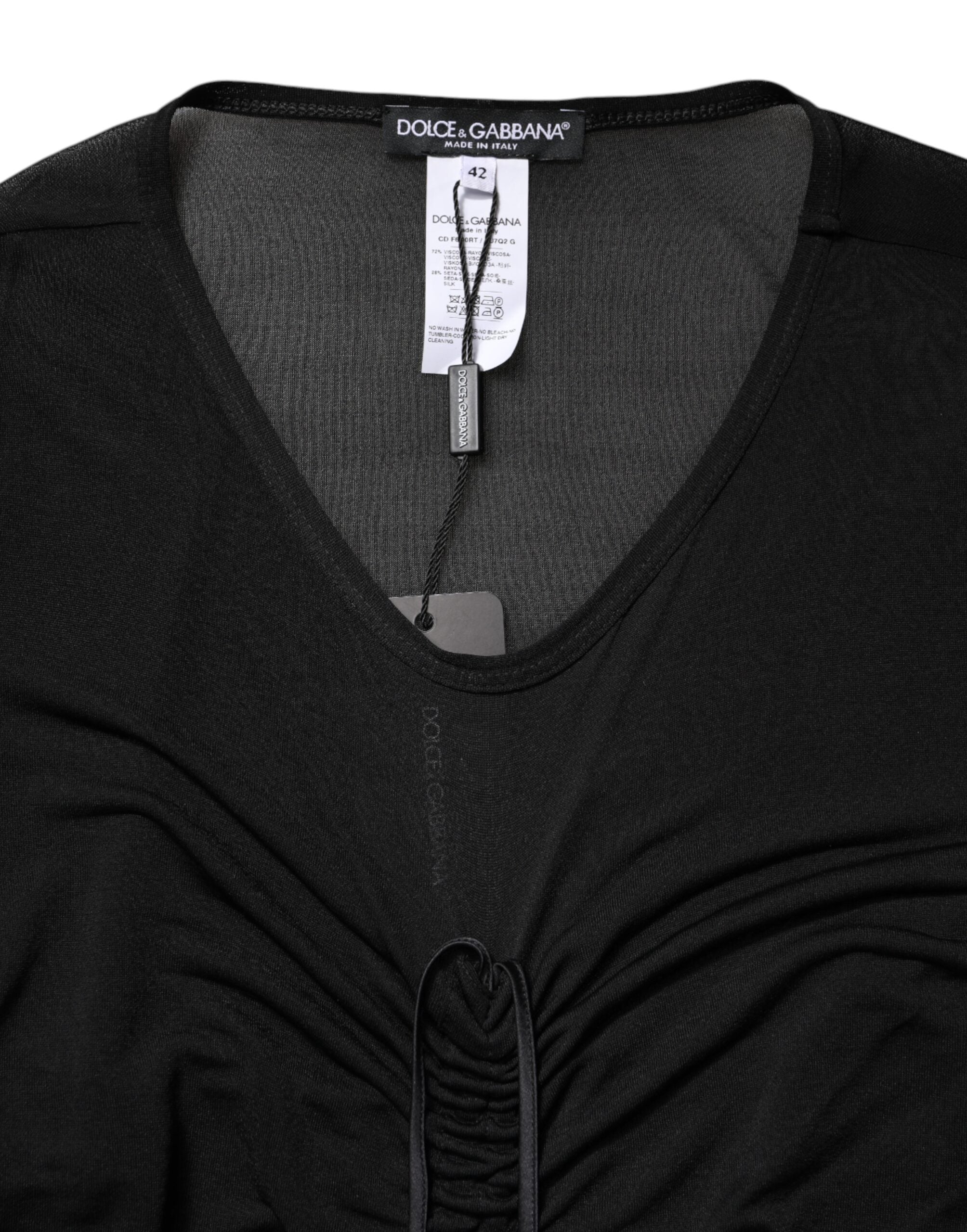 Dolce & Gabbana Black Mesh Trim Bodycon Long Sheath Dress Dolce & Gabbana