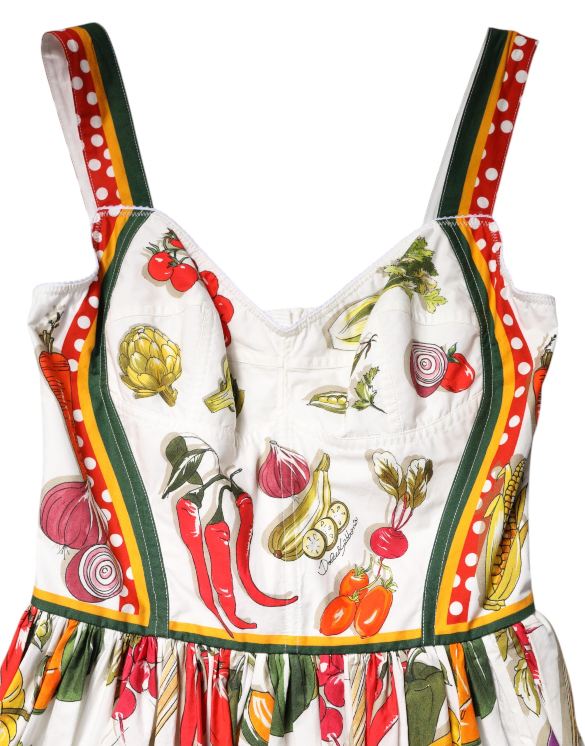 Dolce & Gabbana White Vegetables Sleeveless A-line Dress Dolce & Gabbana