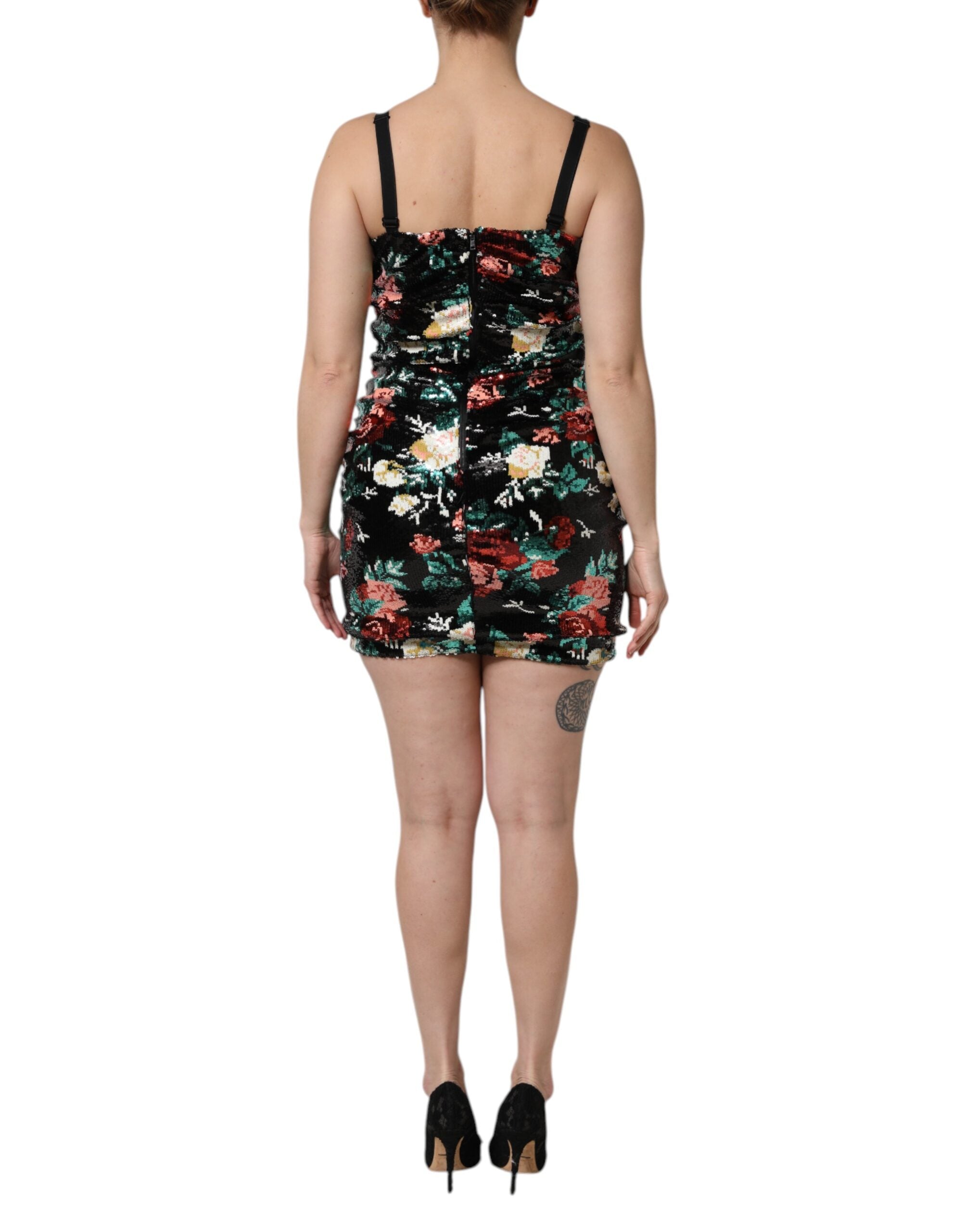 Dolce & Gabbana Black Floral Sequin Sleeveless Sheath Dress Dolce & Gabbana