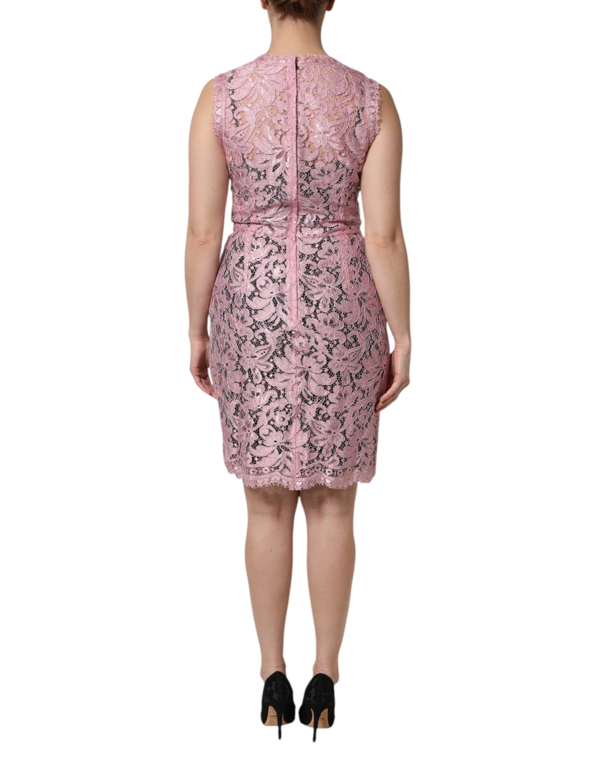 Dolce & Gabbana Pink Floral Lace Sleeveless Sheath Dress Dolce & Gabbana