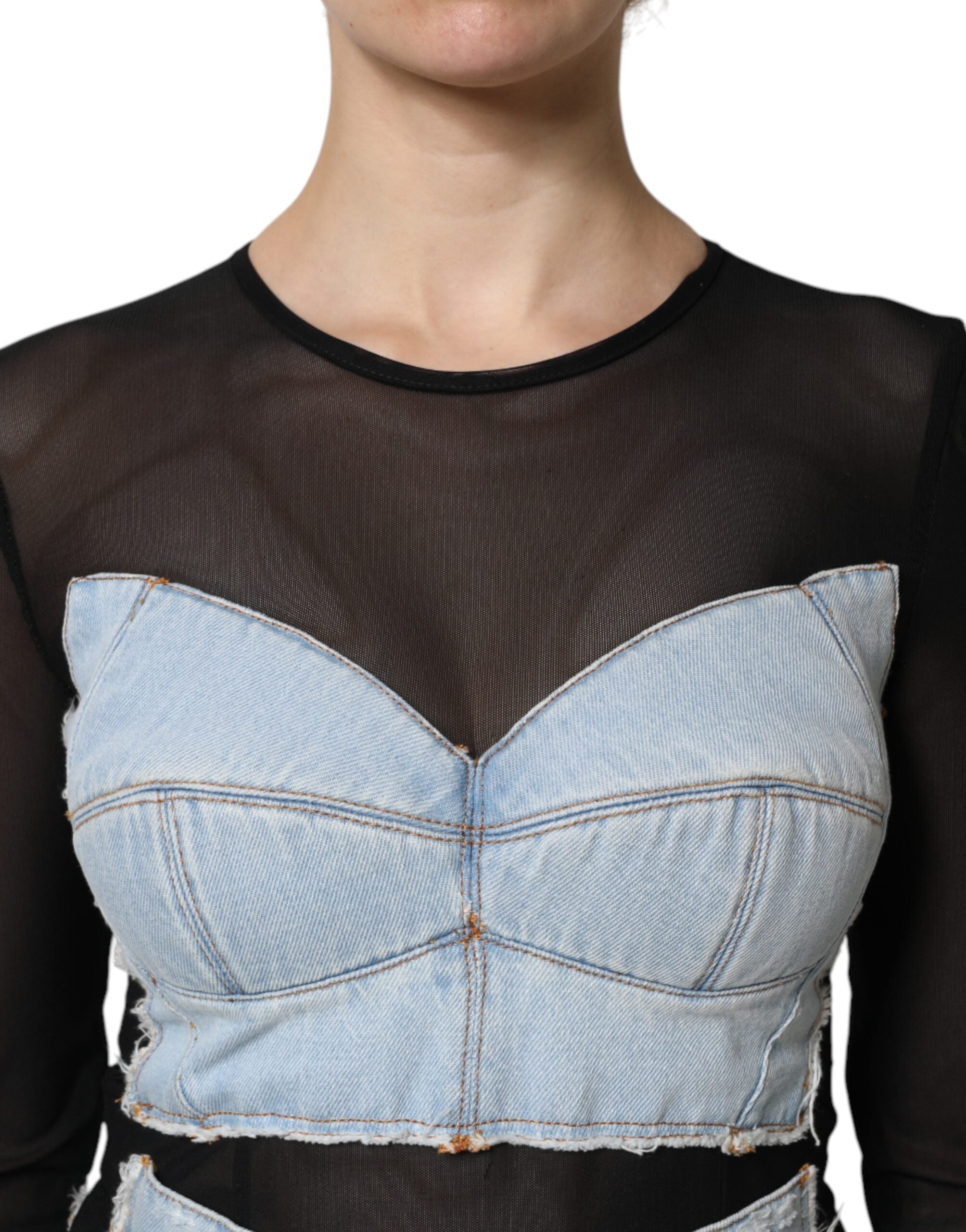 Dolce & Gabbana Black Blue Long Sleeves Denim Mini Dress Dolce & Gabbana