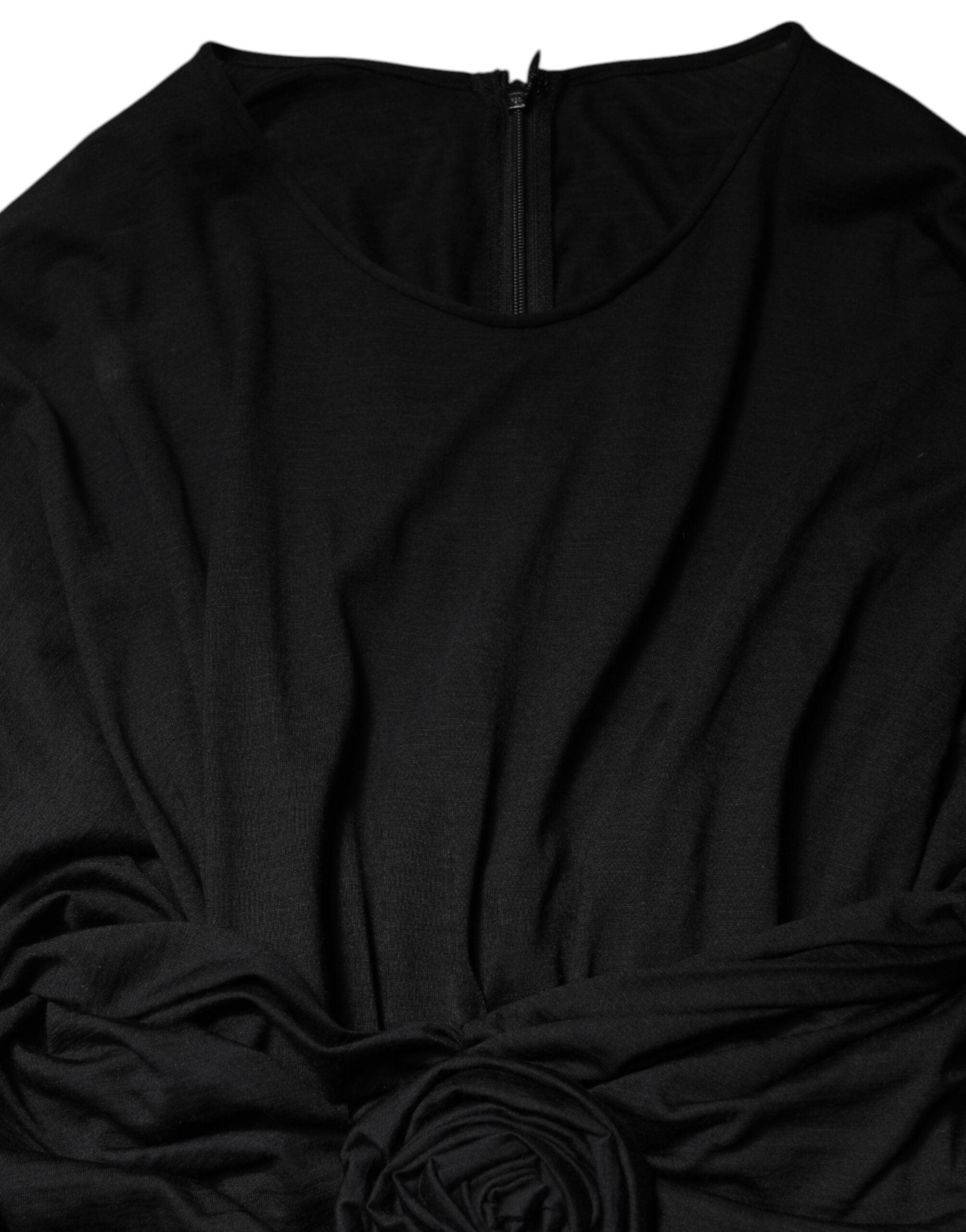 Dolce & Gabbana Black Wool Long Sleeves Sheath Midi Dress Dolce & Gabbana