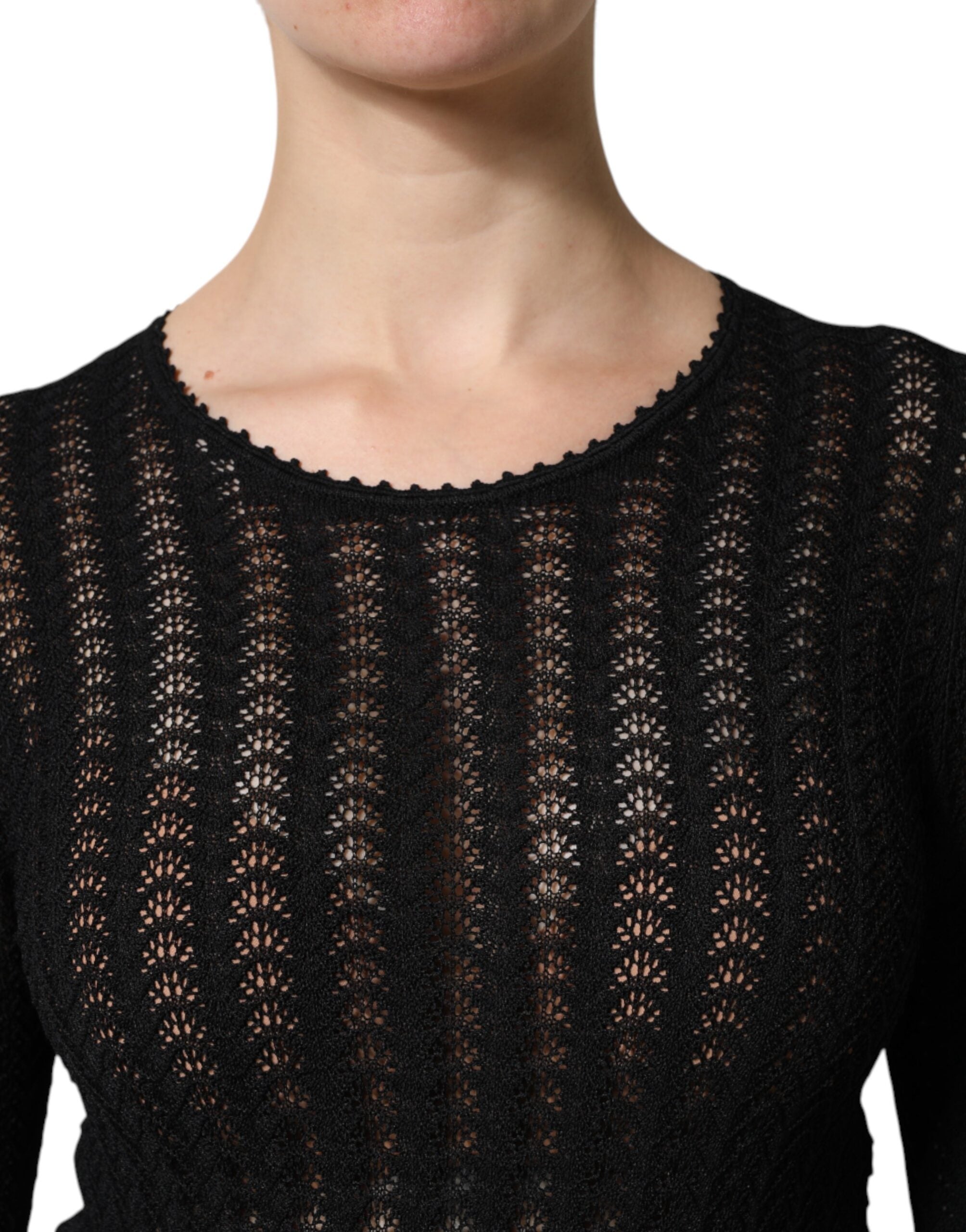 Dolce & Gabbana Black Cashmere Long Sleeves A-line Midi Dress Dolce & Gabbana