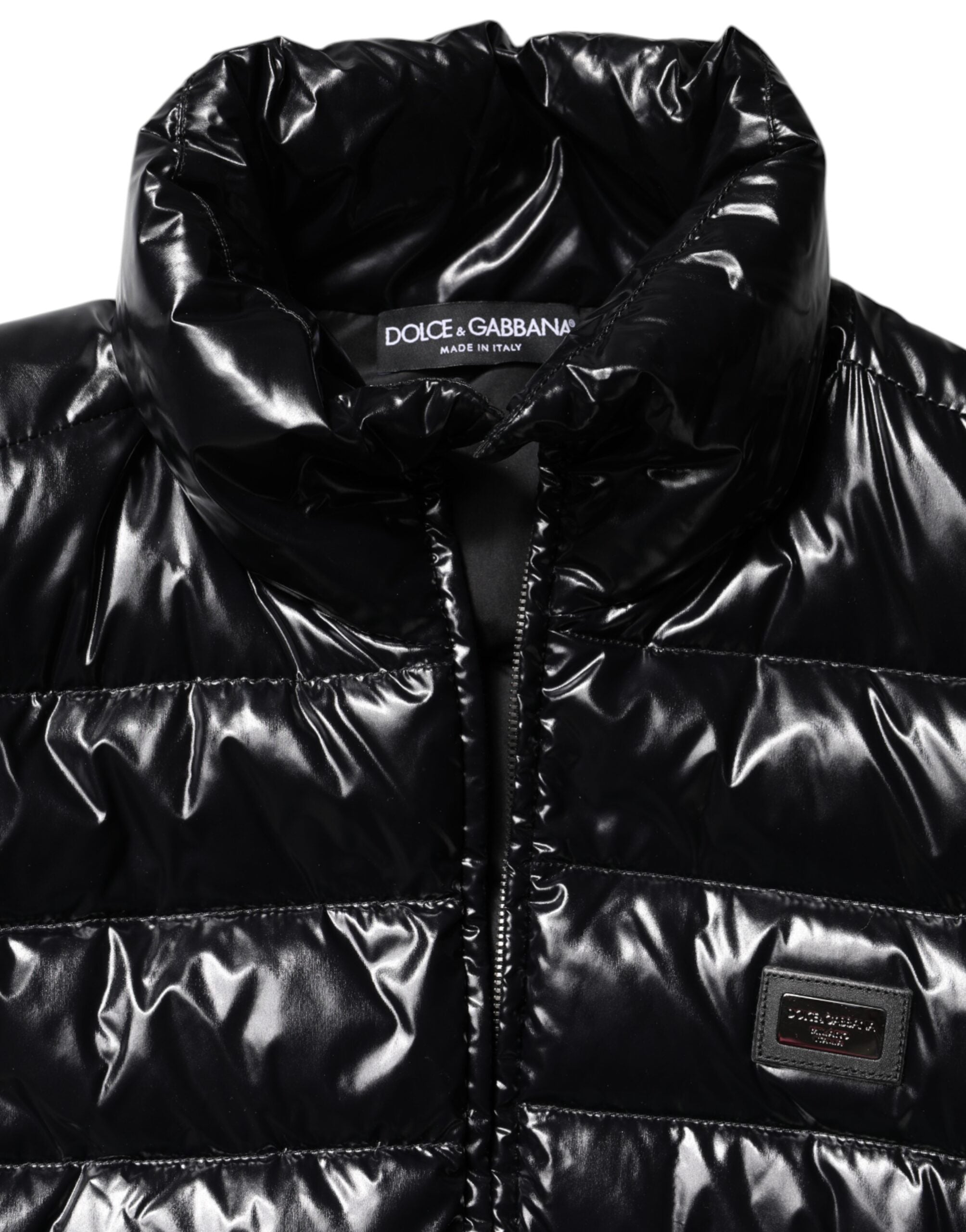 Dolce & Gabbana Black Logo Plaque Full Zip Puffer Jacket Dolce & Gabbana