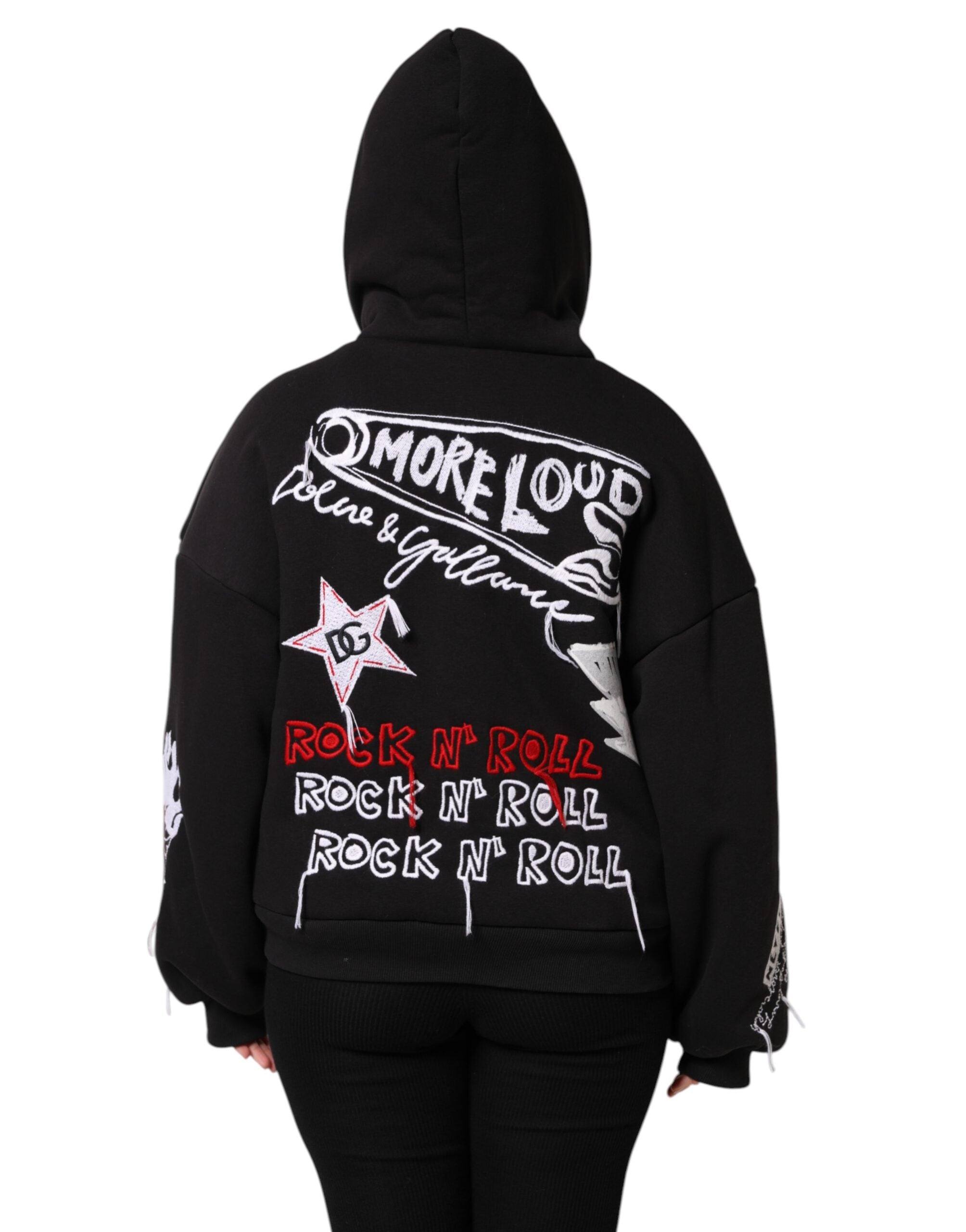 Dolce & Gabbana Black Embroidered Full Zip Hooded Jacket Dolce & Gabbana