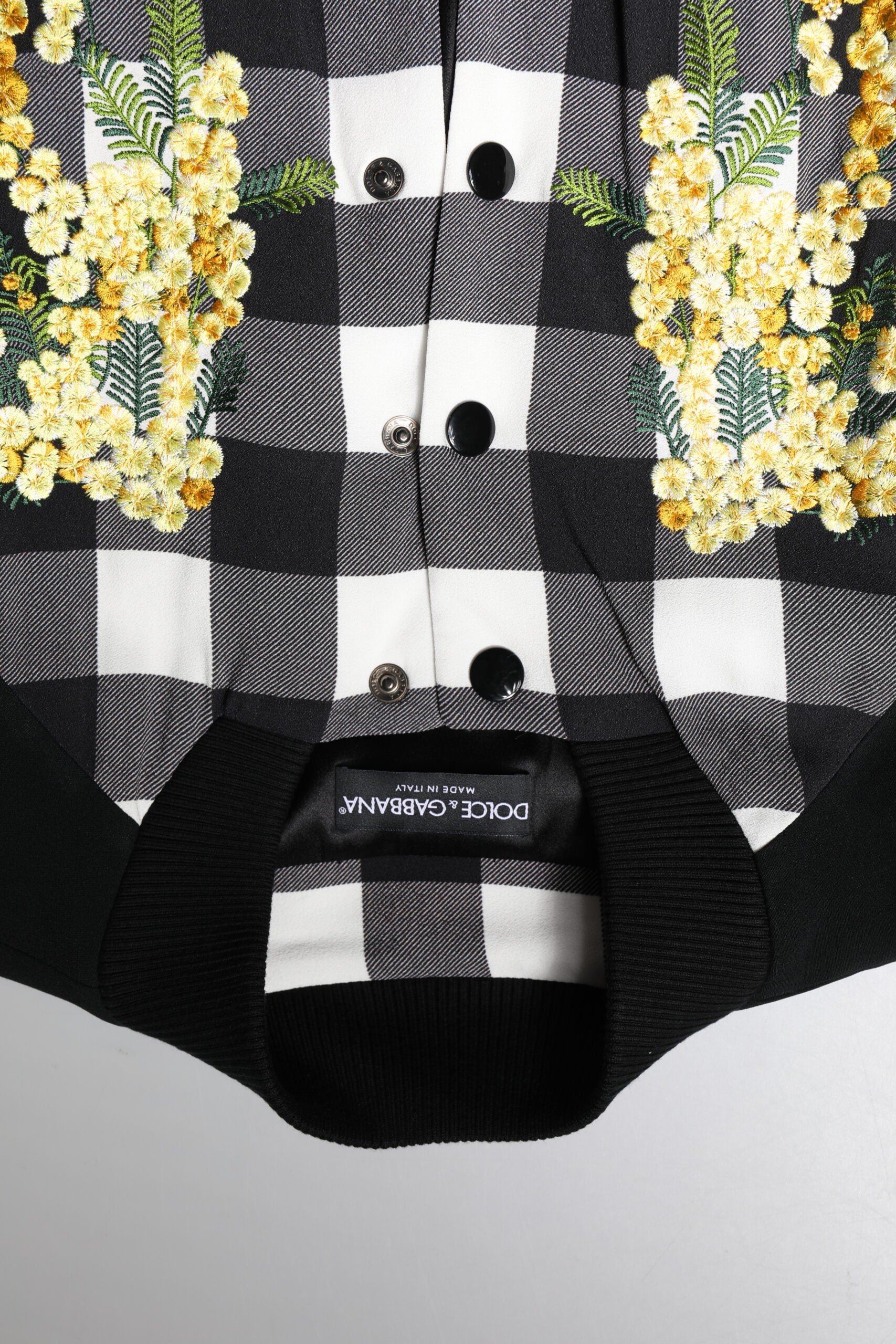 Dolce & Gabbana Black White Check Floral Button Down Jacket Dolce & Gabbana