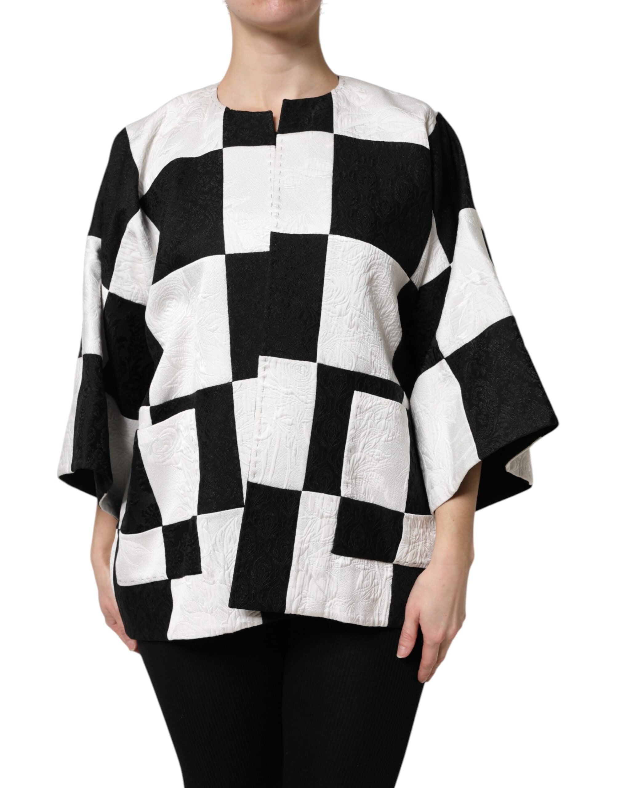 Dolce & Gabbana White Black Patchwork Jacquard Blazer Jacket Dolce & Gabbana