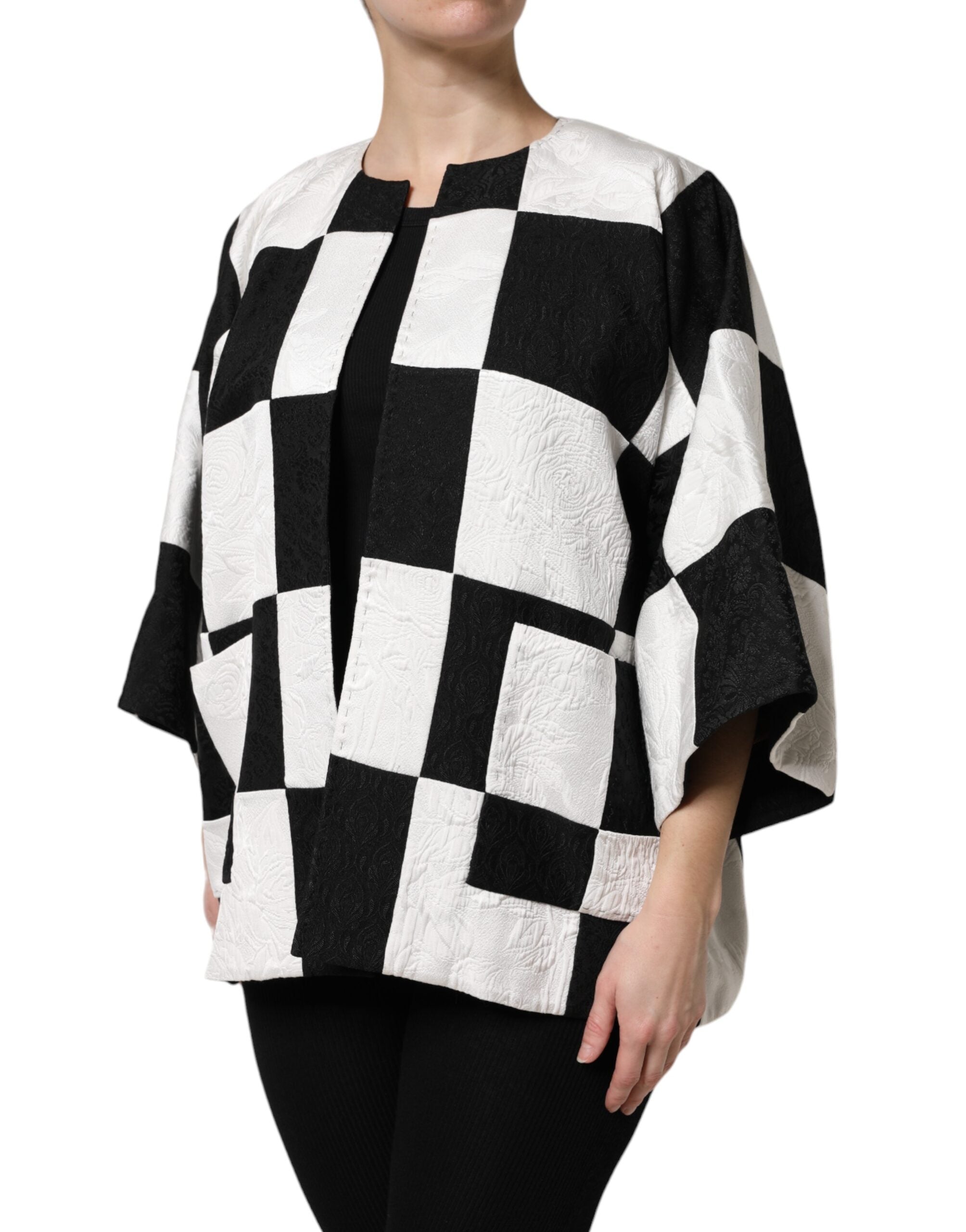 Dolce & Gabbana White Black Patchwork Jacquard Blazer Jacket Dolce & Gabbana