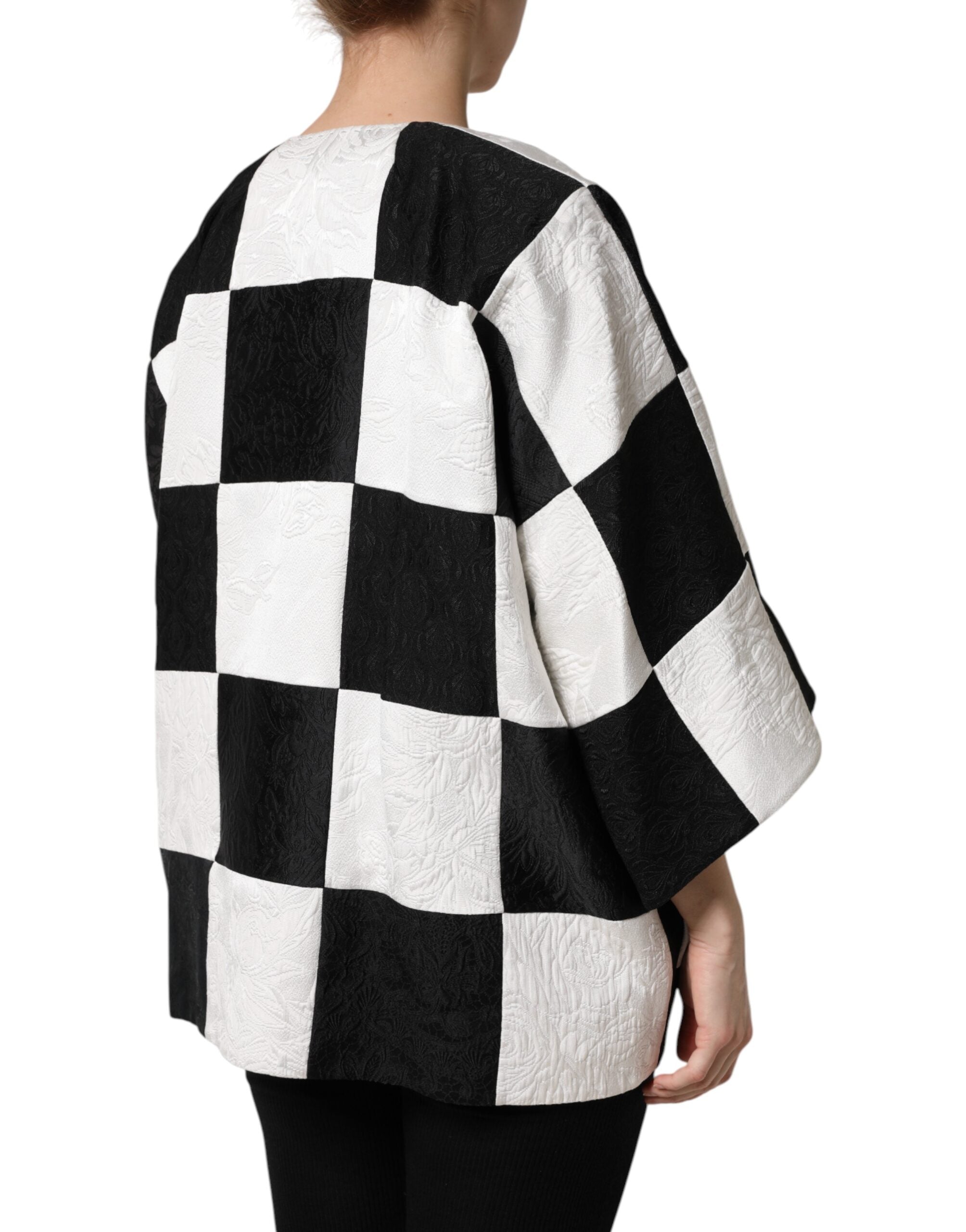 Dolce & Gabbana White Black Patchwork Jacquard Blazer Jacket Dolce & Gabbana