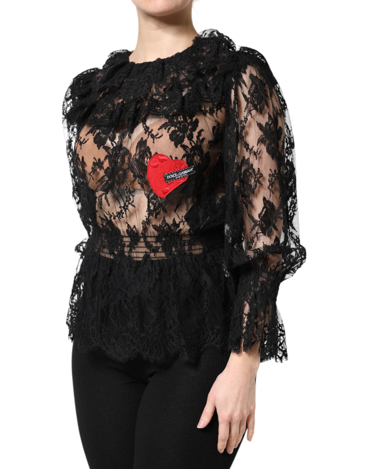 Dolce & Gabbana Black Cotton Floral Lace Women Blouse Top