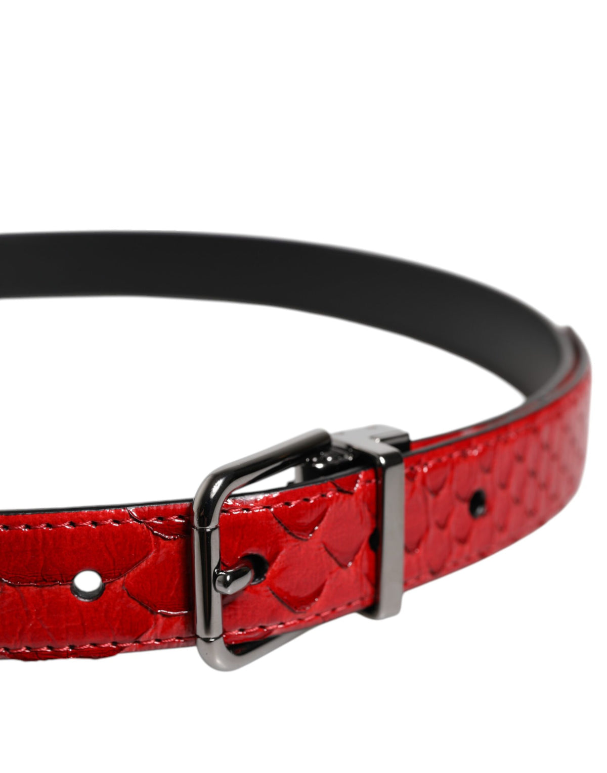 Dolce & Gabbana Red Exotic Leather Brass Metal Buckle Belt