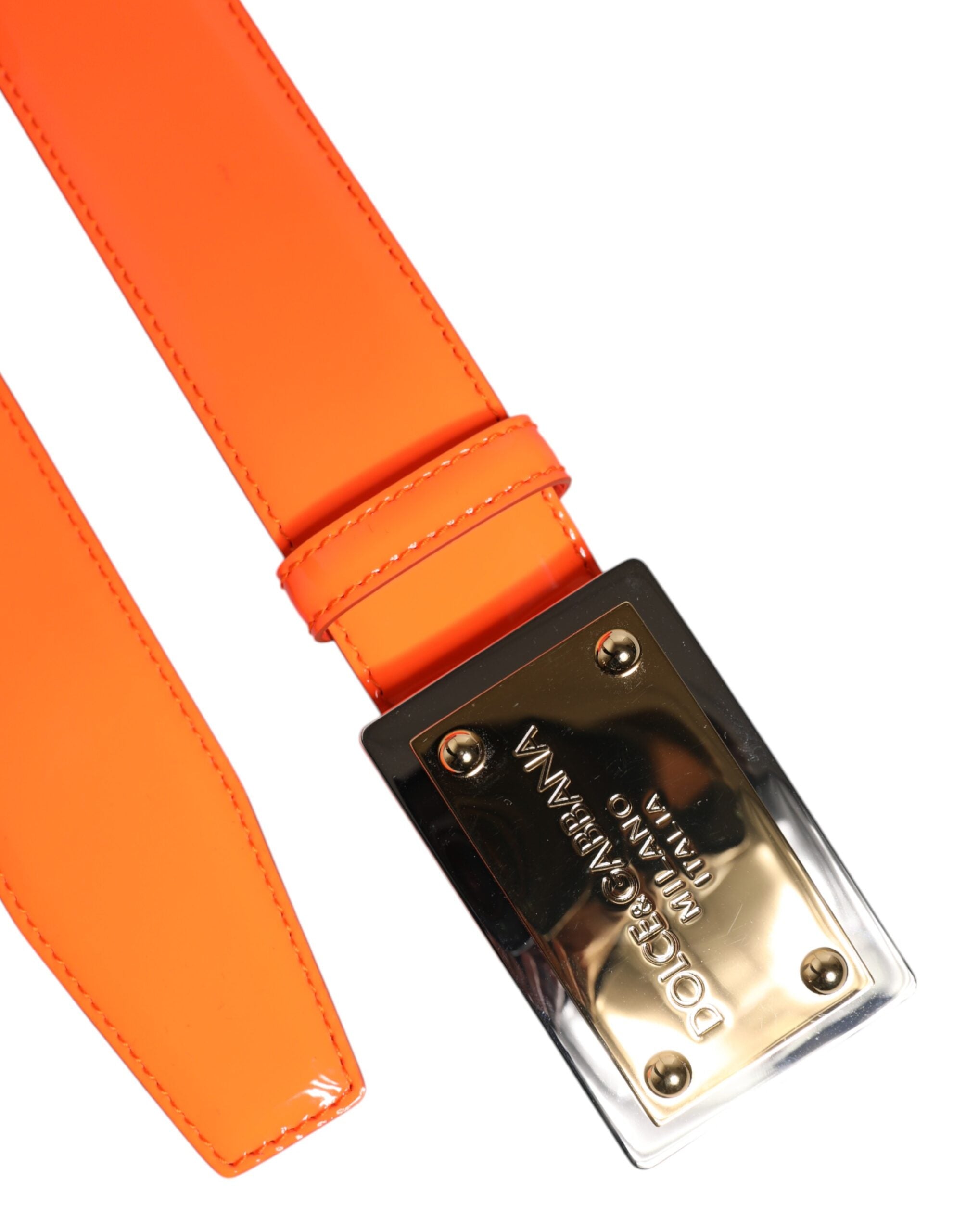Dolce & Gabbana Orange Gold Tone Metal Logo Buckle Belt Dolce & Gabbana