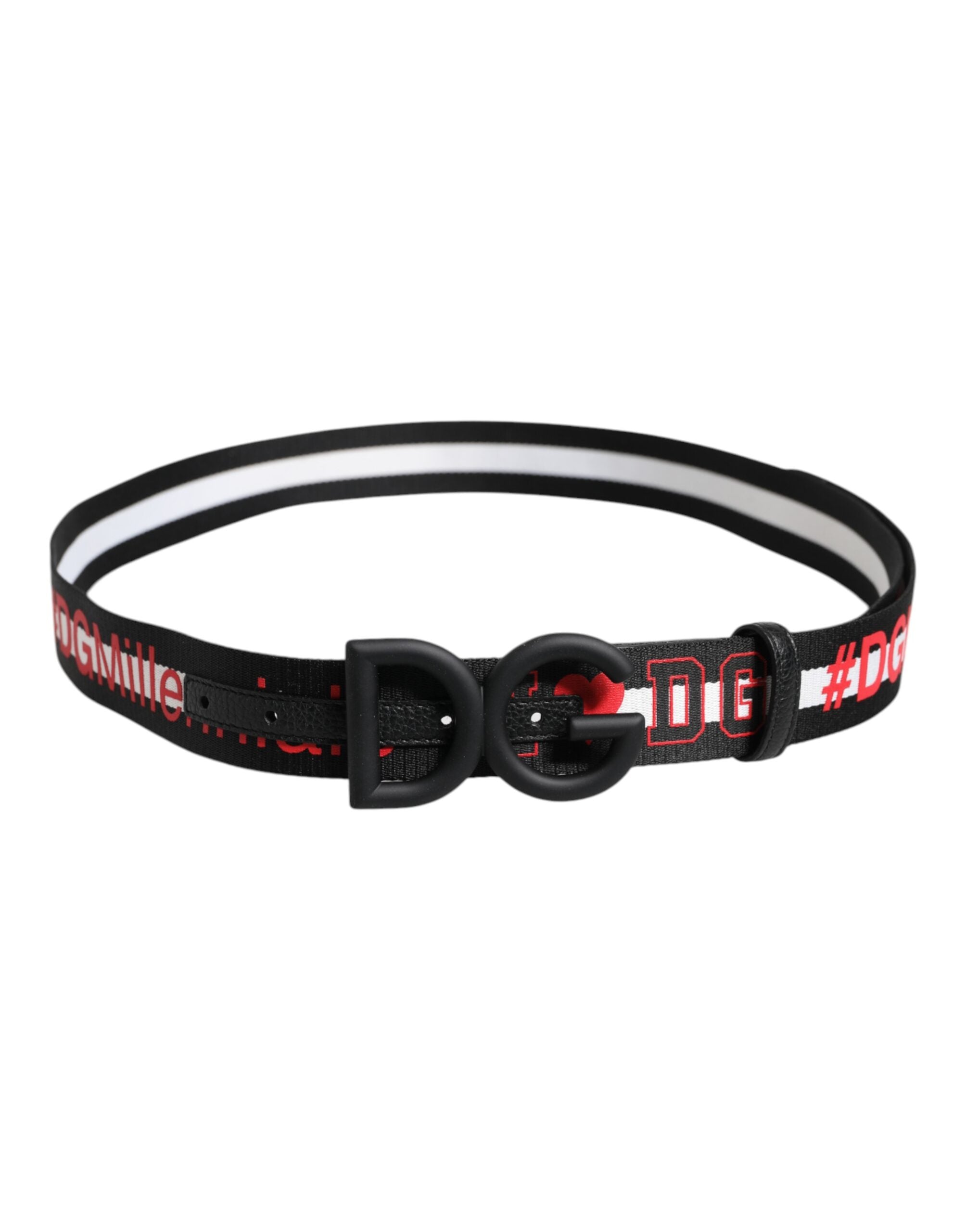 Dolce & Gabbana Black Polyester Logo Print DG Buckle Belt Dolce & Gabbana