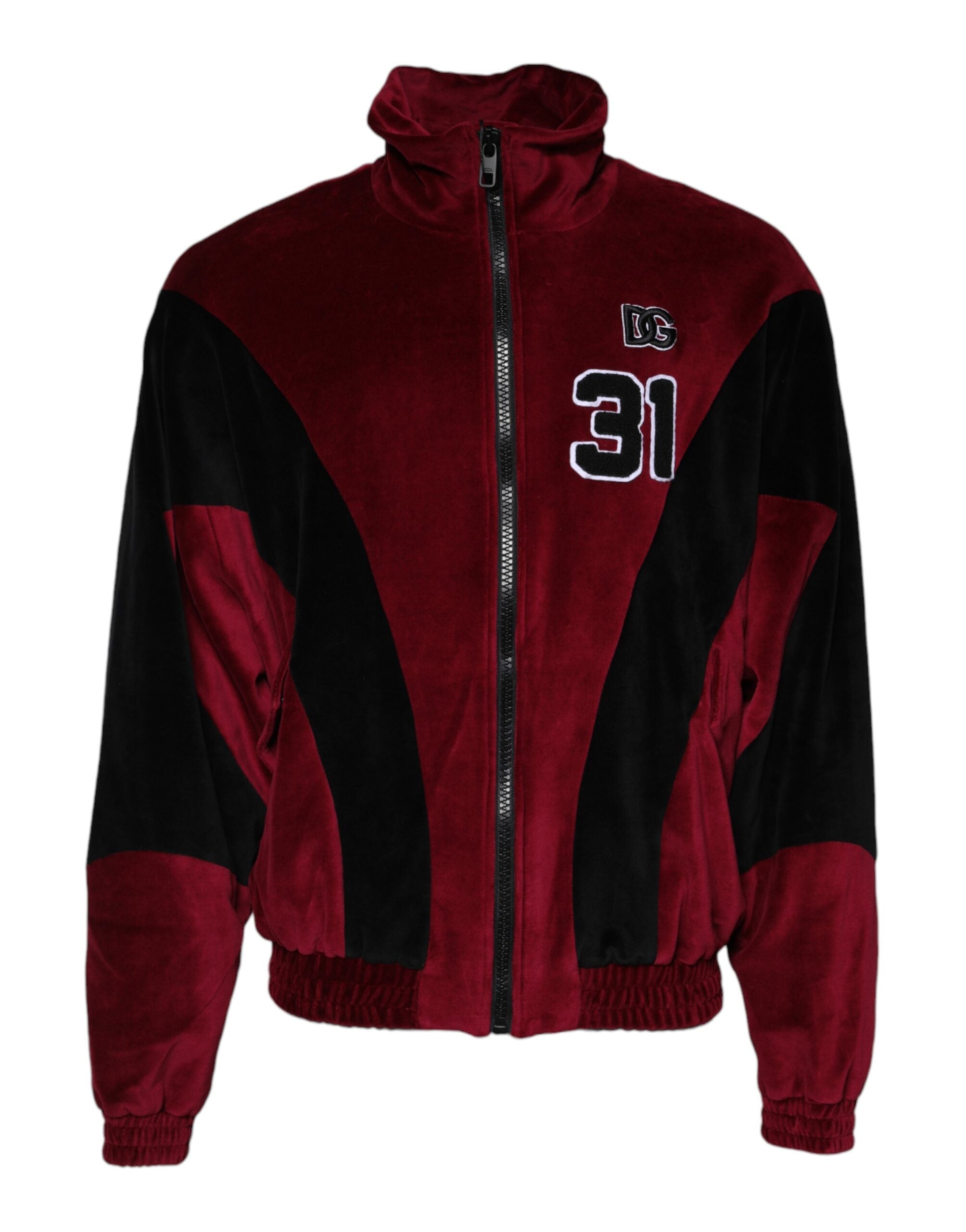 Dolce & Gabbana Red Black Cotton Logo FullZip Bomber Jacket Dolce & Gabbana