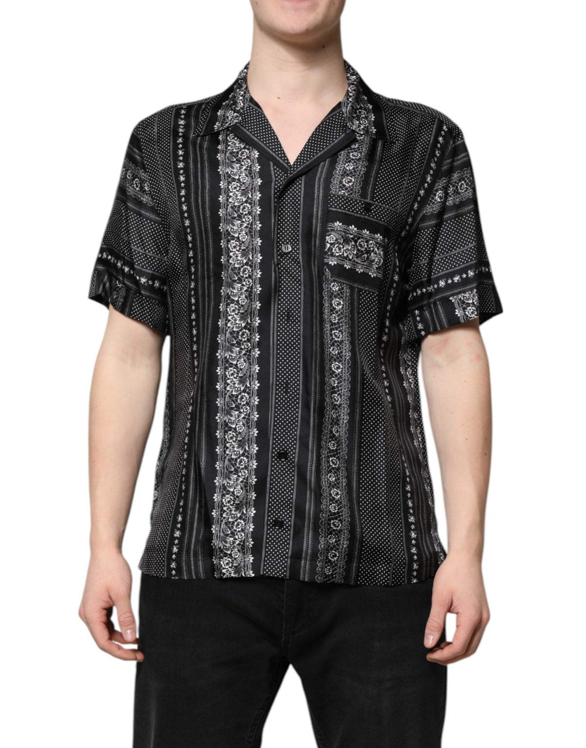 Dolce & Gabbana Black Silk Floral Print Short Sleeves Shirt