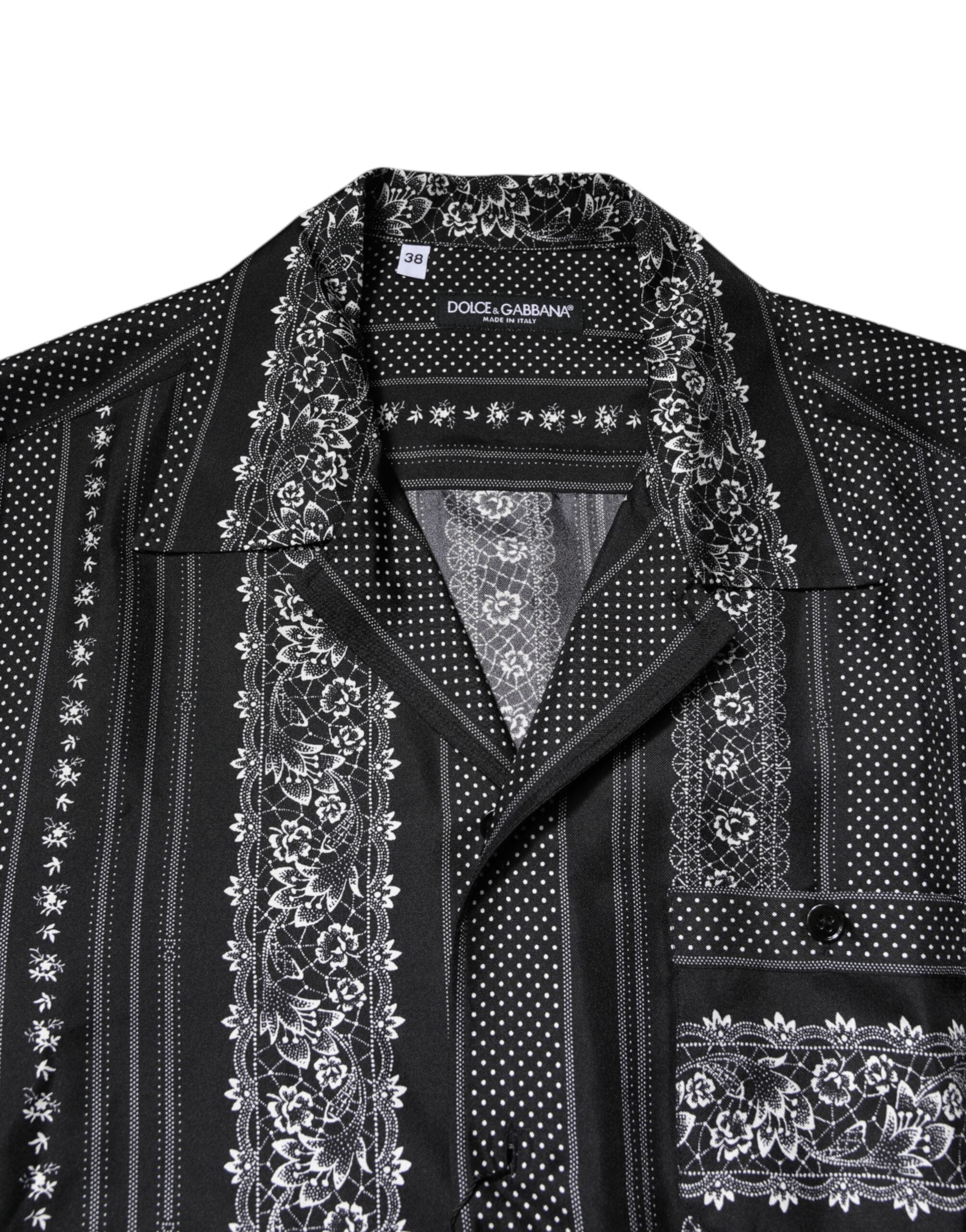 Dolce & Gabbana Black Silk Floral Print Short Sleeves Shirt Dolce & Gabbana