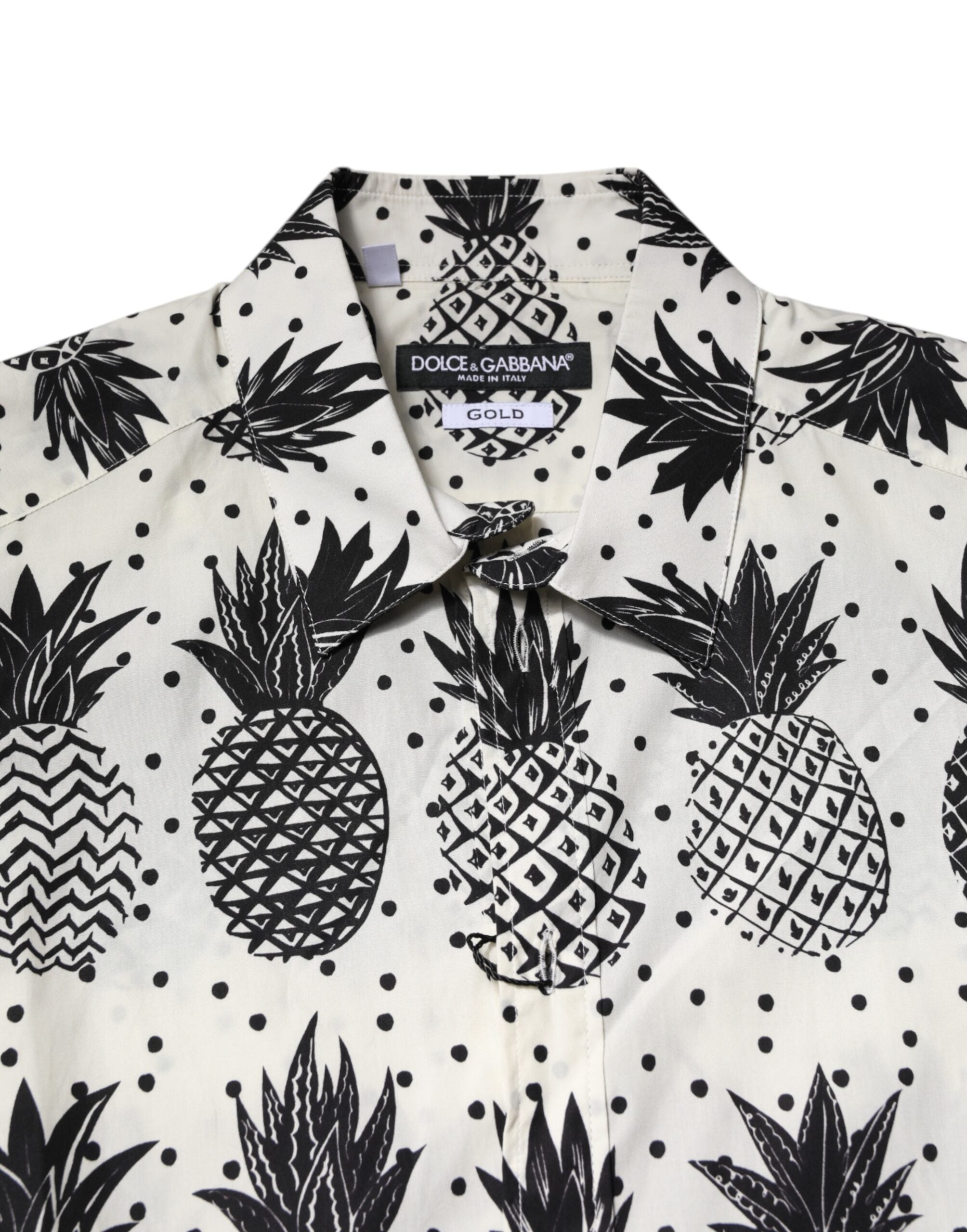 Dolce & Gabbana White Pineapple Print Long Sleeve GOLD Shirt Dolce & Gabbana