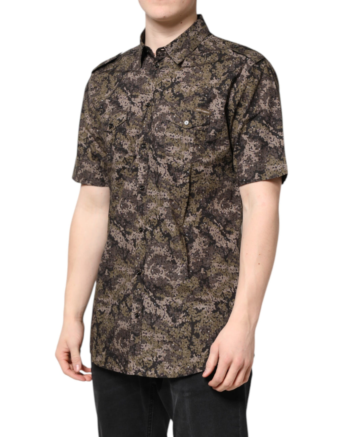 Dolce & Gabbana Multicolor Camouflage Button Down GOLD Shirt