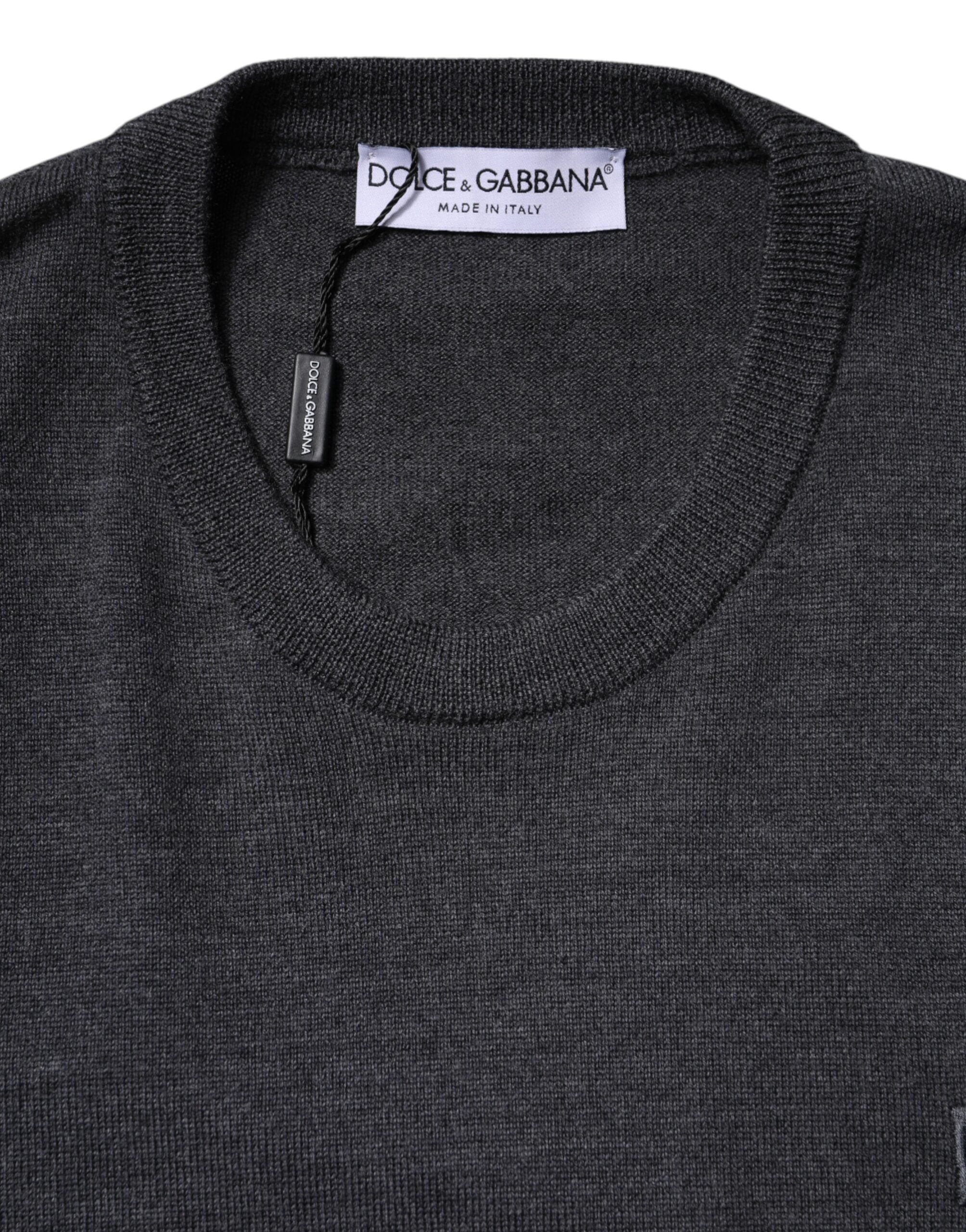 Dolce & Gabbana Gray Wool Logo Knitted Men Pullover Sweater Dolce & Gabbana
