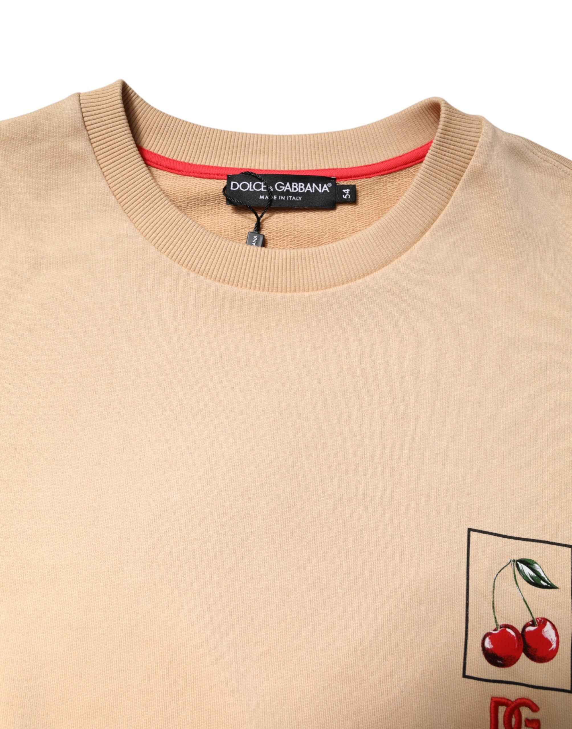 Dolce & Gabbana Beige Cherry Print Crew Neck Pullover Sweater Dolce & Gabbana