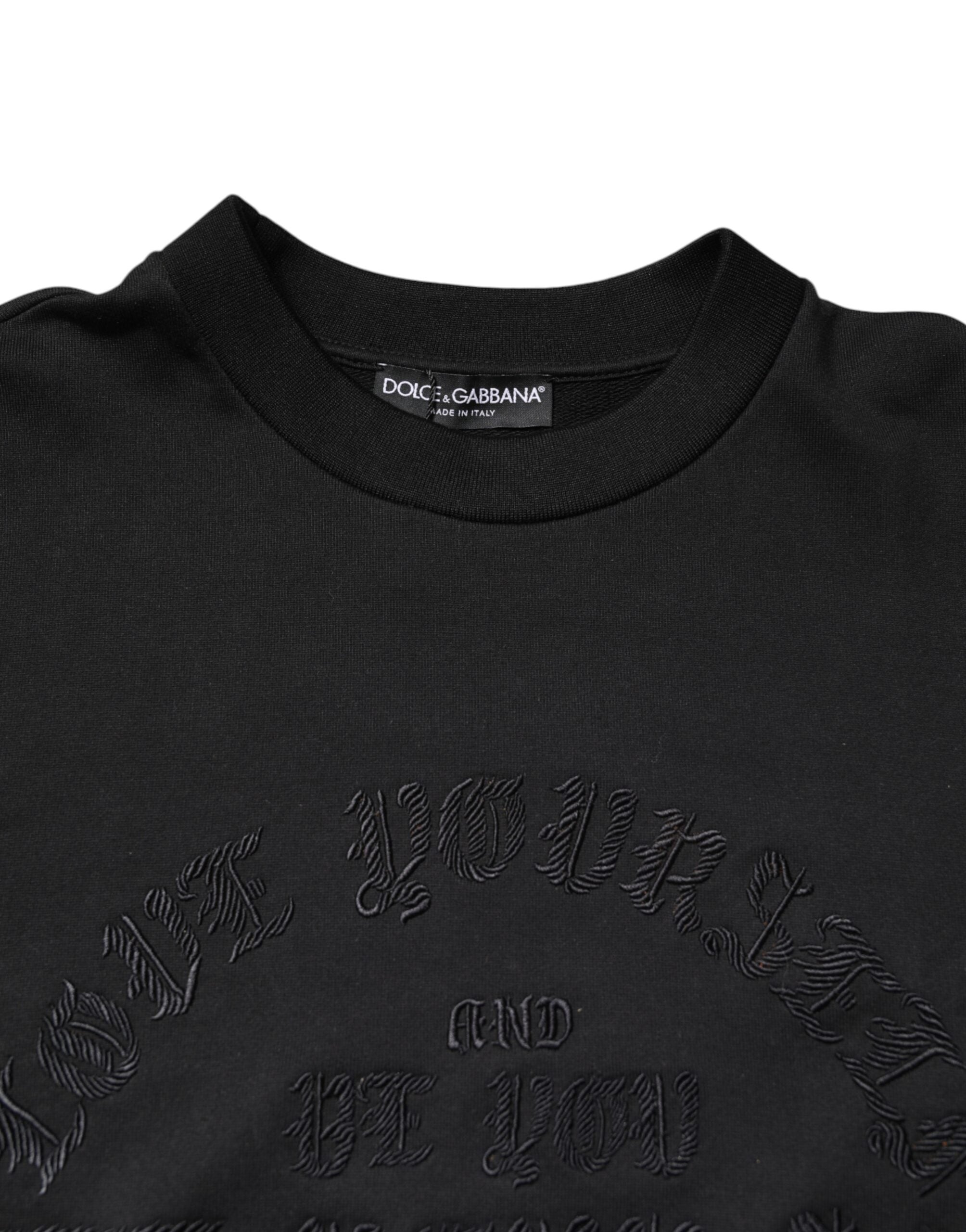 Dolce & Gabbana Black Embroidered Crew Neck Pullover Sweater Dolce & Gabbana