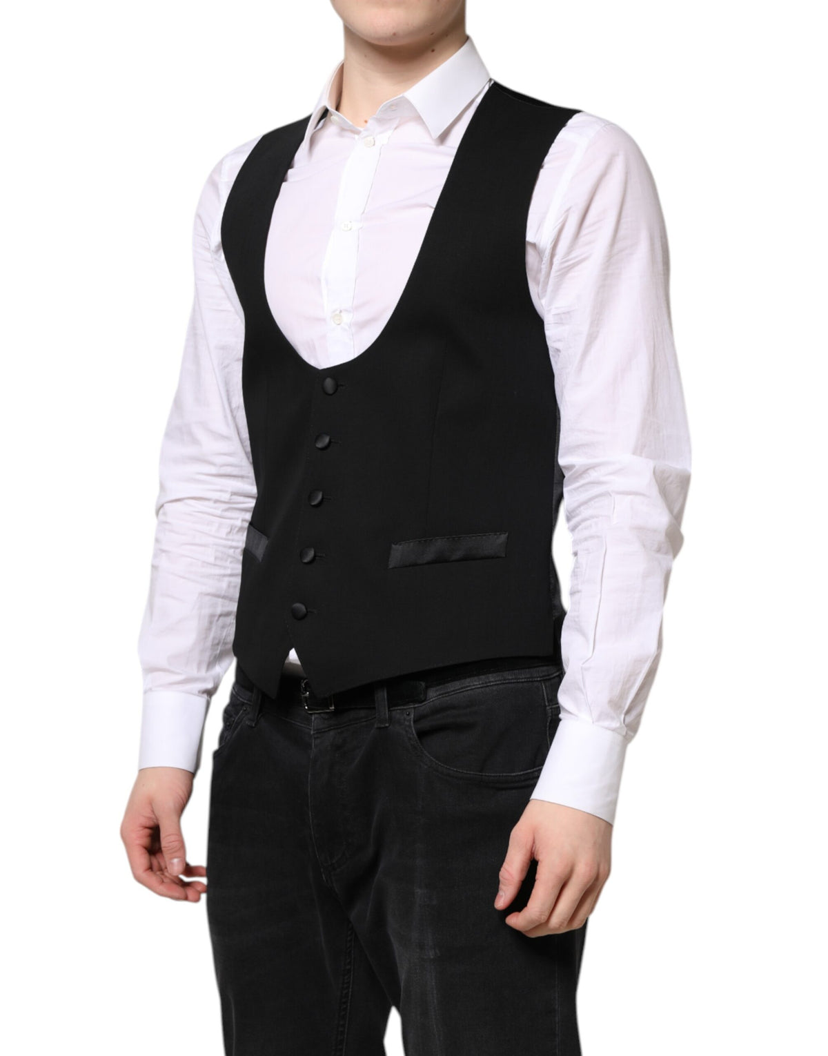 Dolce & Gabbana Black Wool Waistcoat Dress Formal Vest