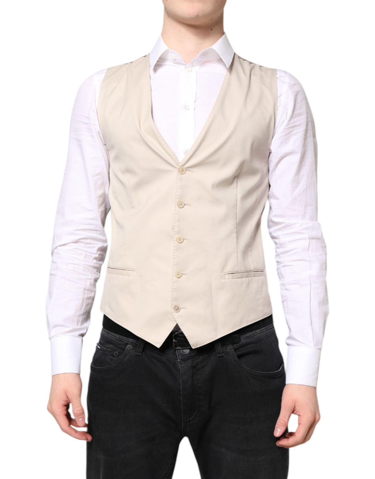 Dolce & Gabbana Beige Gray Dress Men Formal Waistcoat Vest