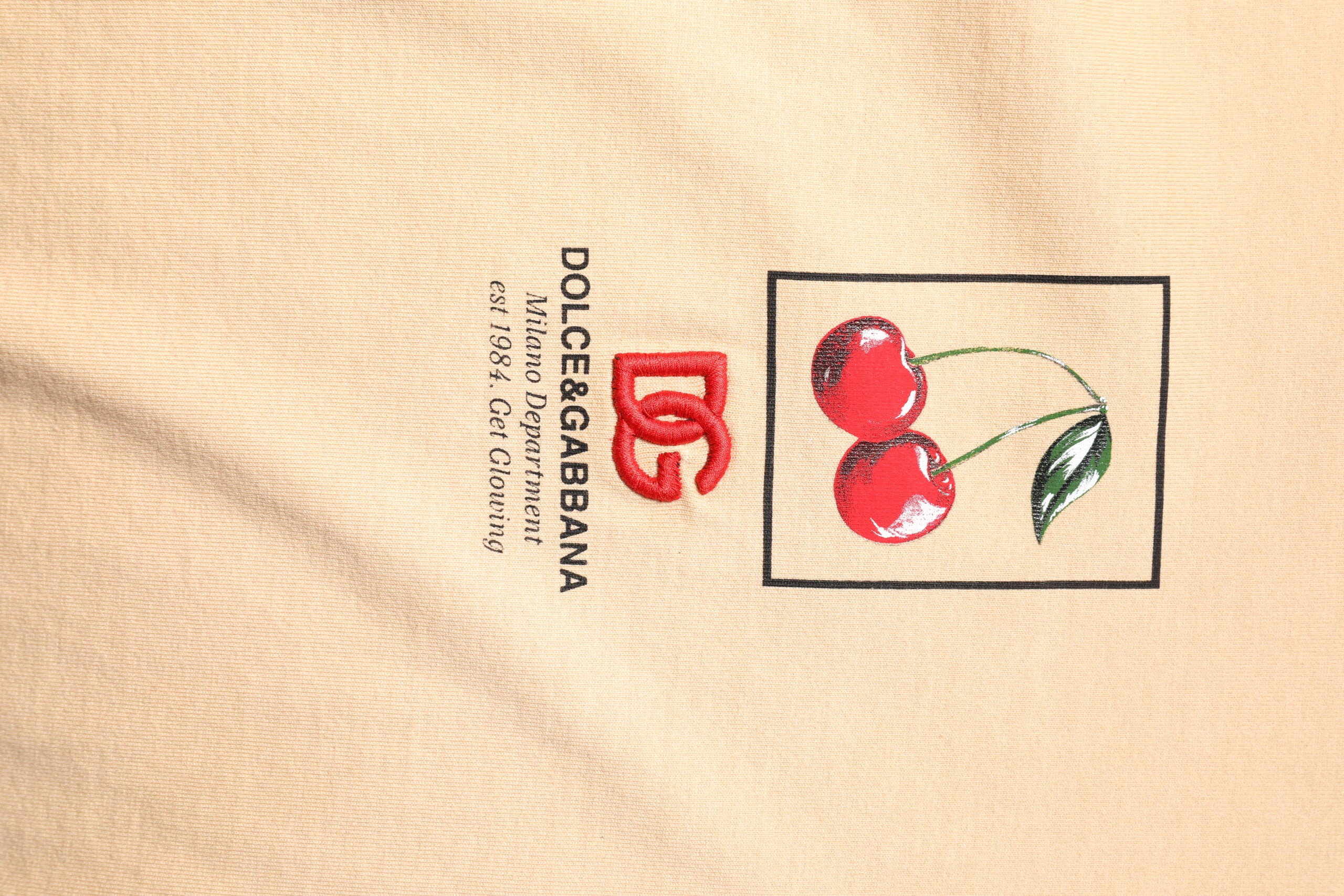 Dolce & Gabbana Beige Cotton Logo Print Crew Neck T-shirt