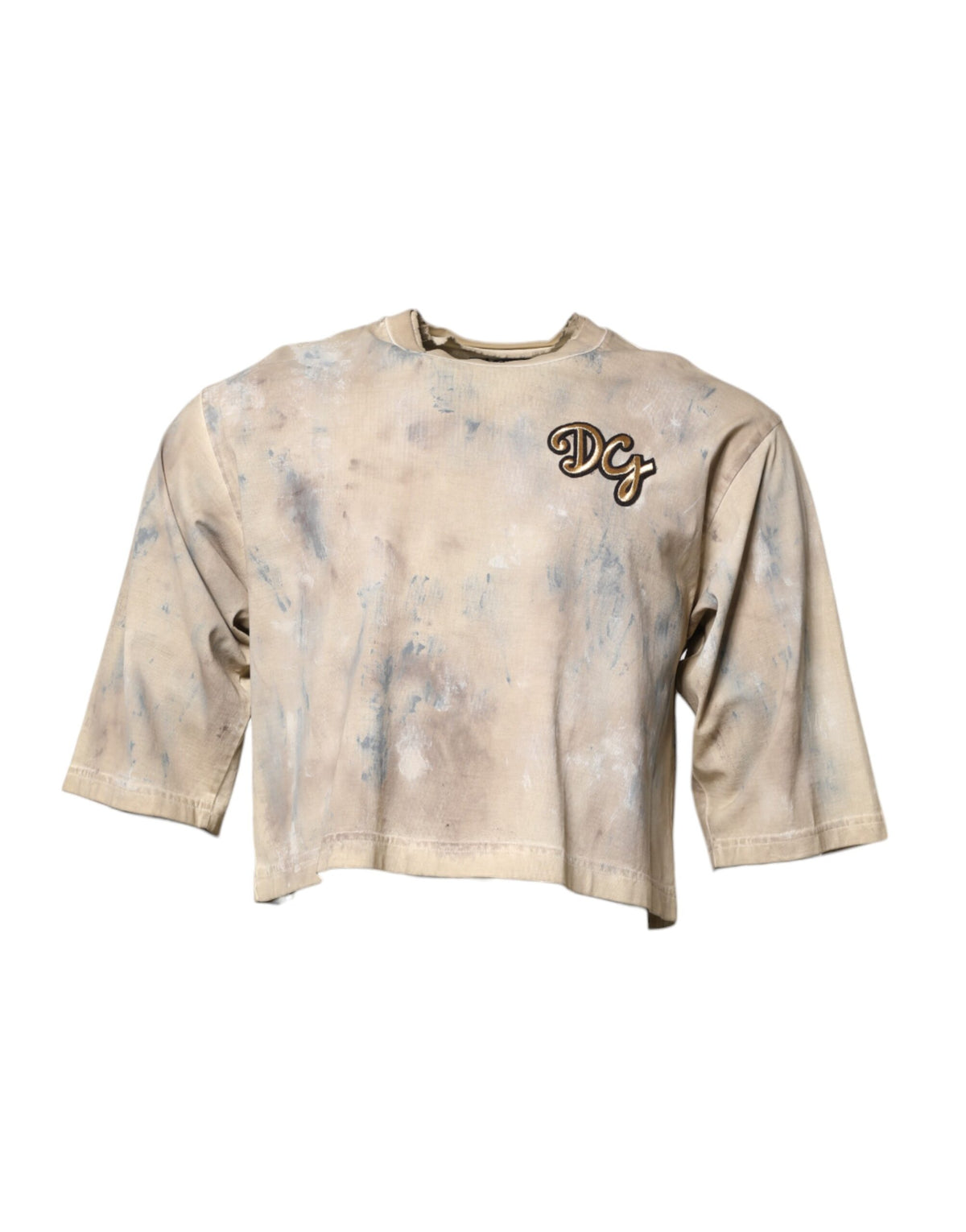 Dolce & Gabbana Beige Tie Dye DG Embroidery Cropped T-shirt