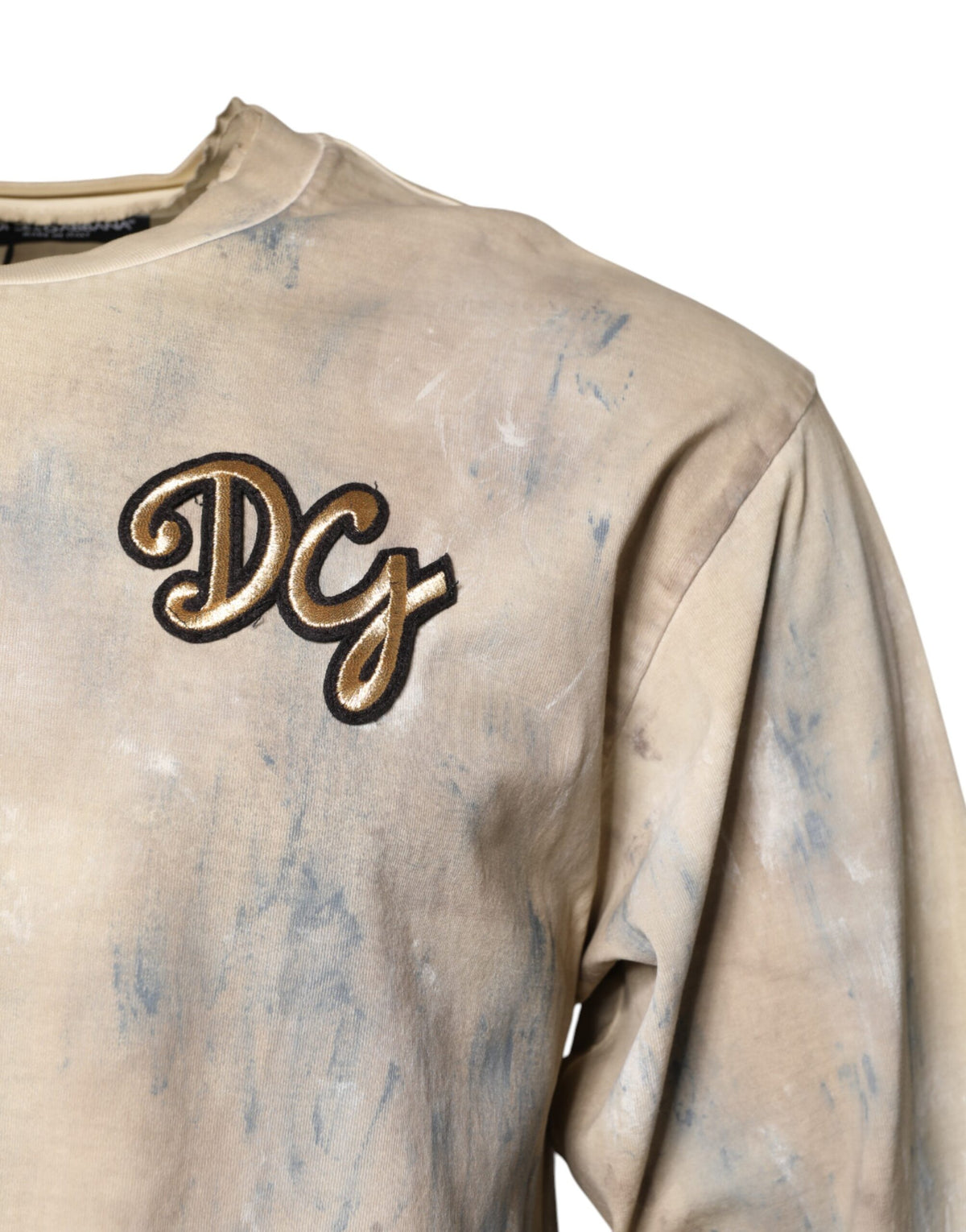 Dolce & Gabbana Beige Tie Dye DG Embroidery Cropped T-shirt