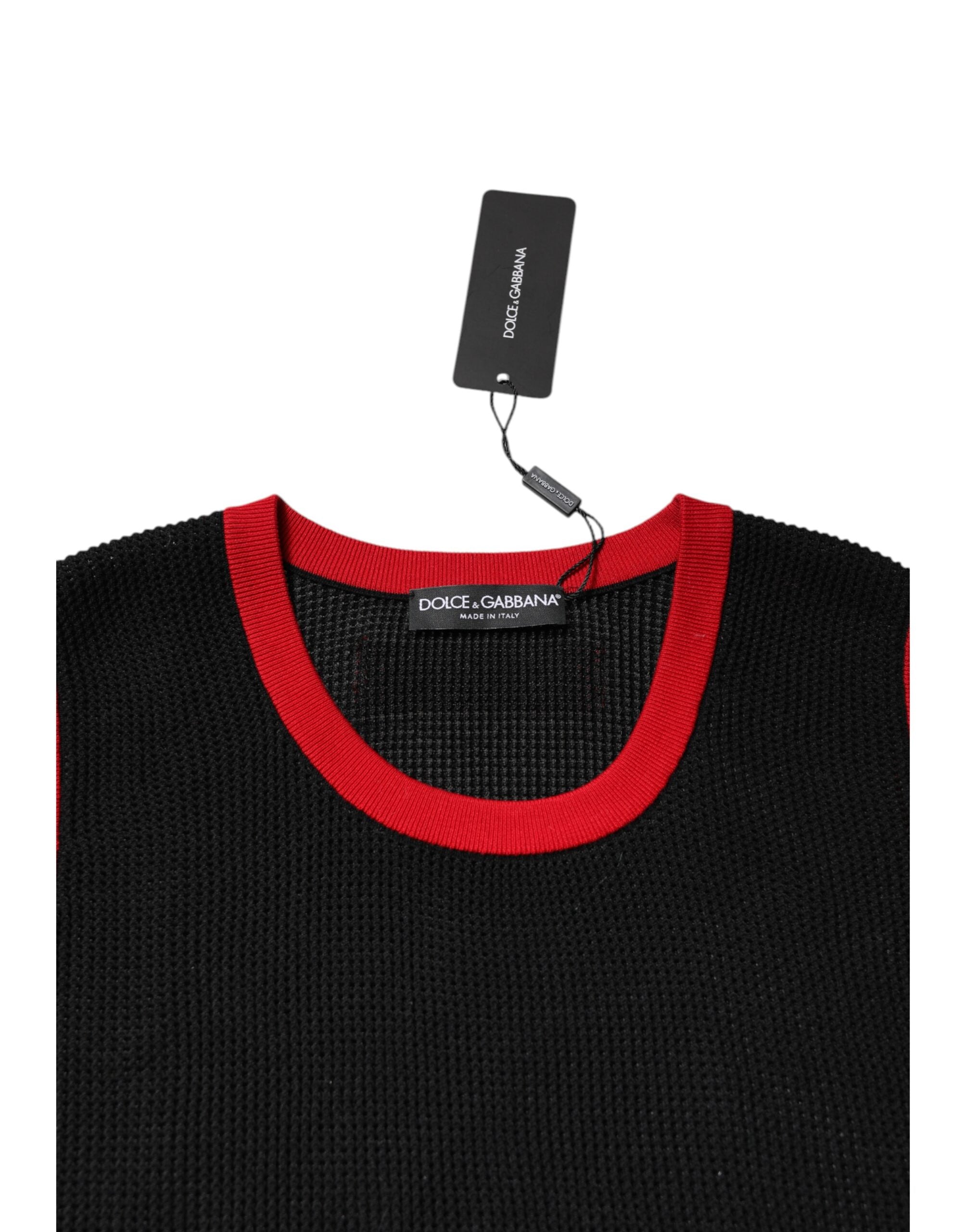 Dolce & Gabbana Black Cotton Slim Fit Round Neck T-shirt Dolce & Gabbana