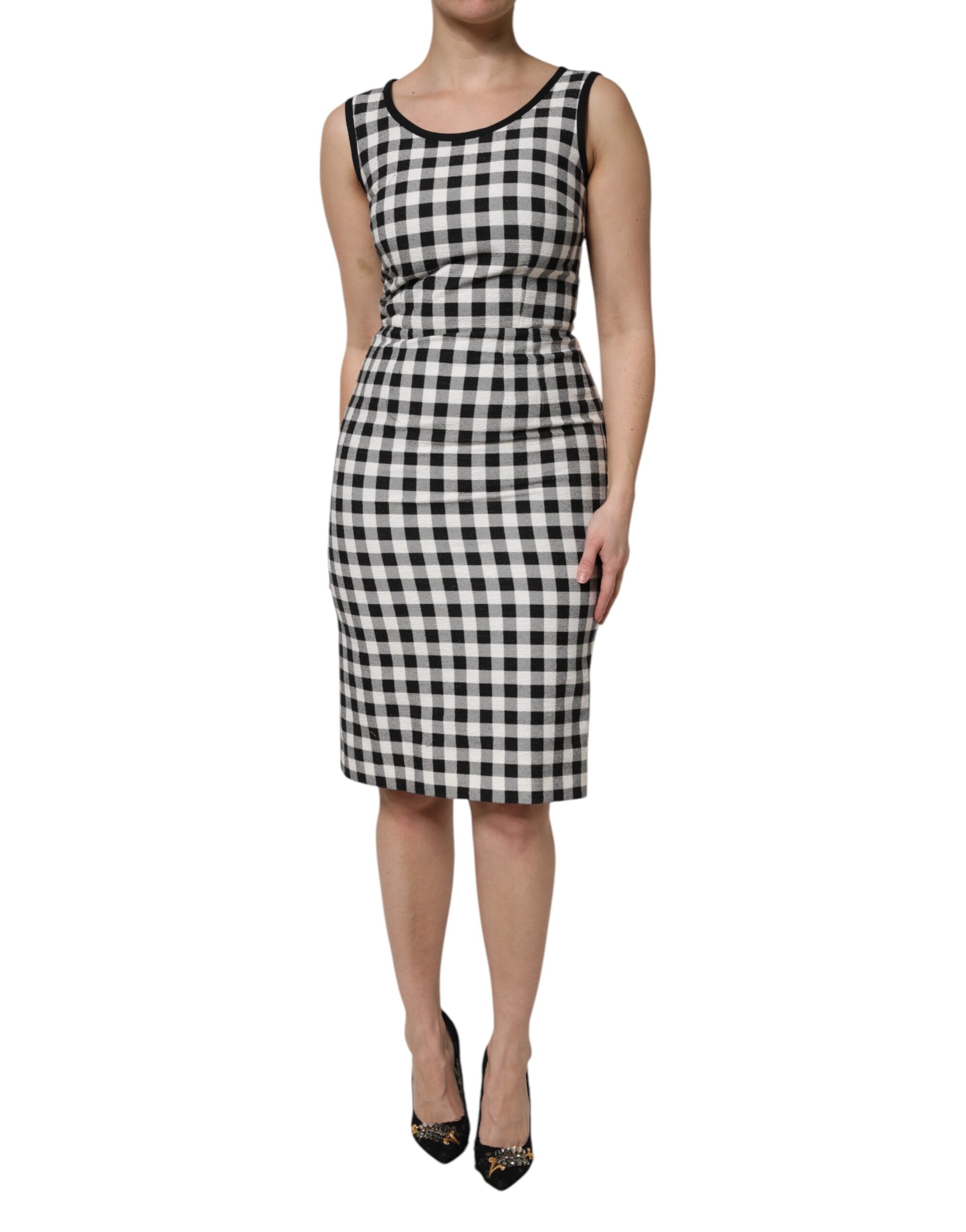 Dolce & Gabbana White Black Checkered Sleeveless Sheath Dress Dolce & Gabbana