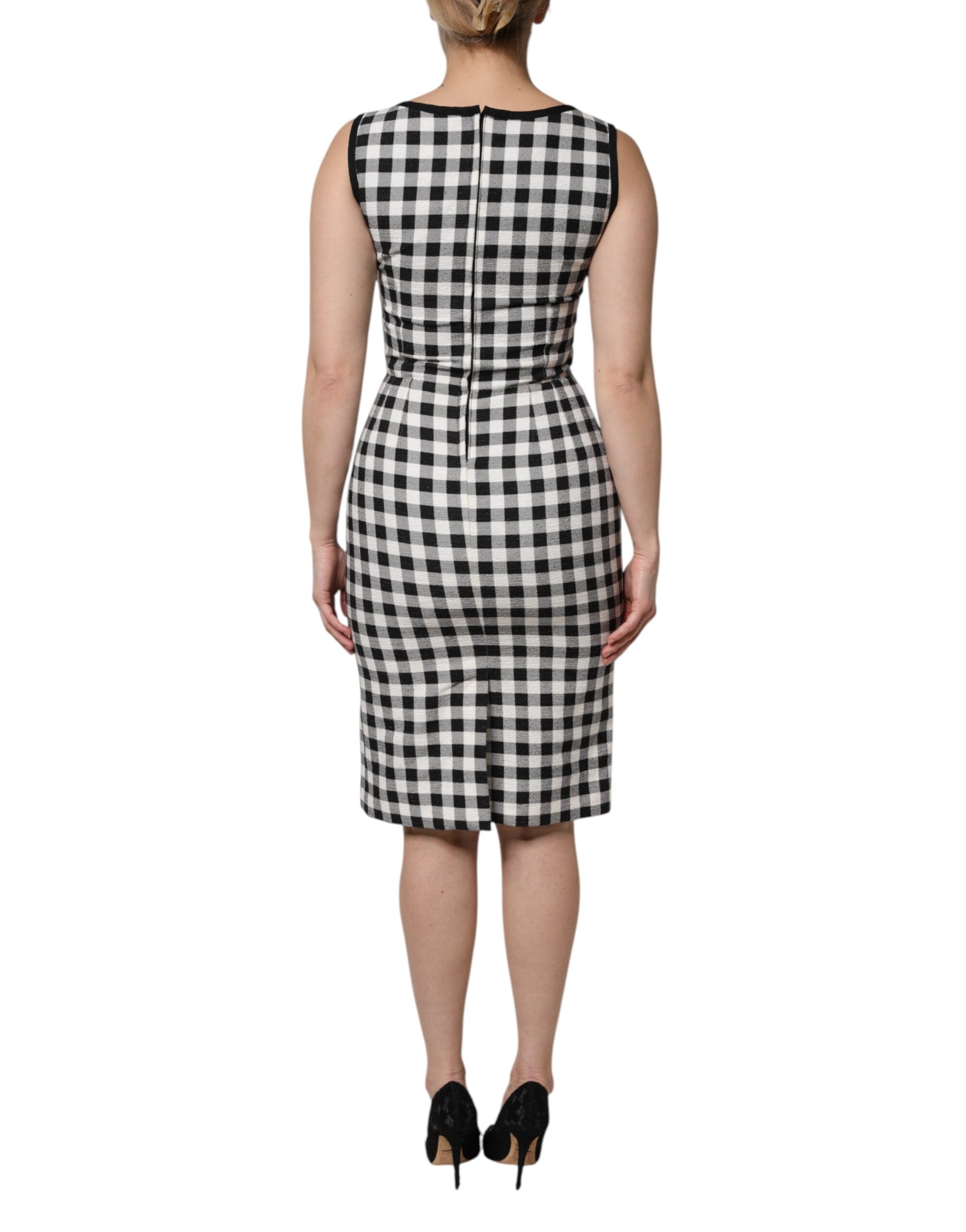 Dolce & Gabbana White Black Checkered Sleeveless Sheath Dress Dolce & Gabbana