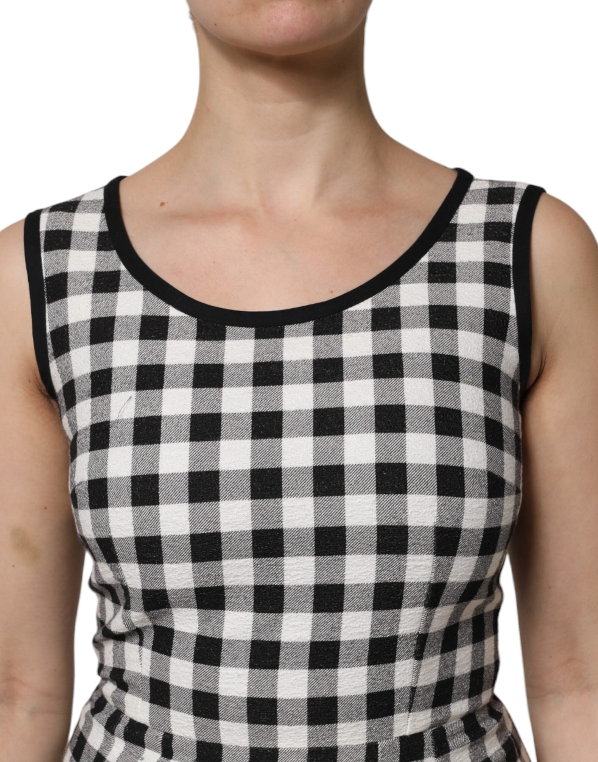 Dolce & Gabbana White Black Checkered Sleeveless Sheath Dress Dolce & Gabbana