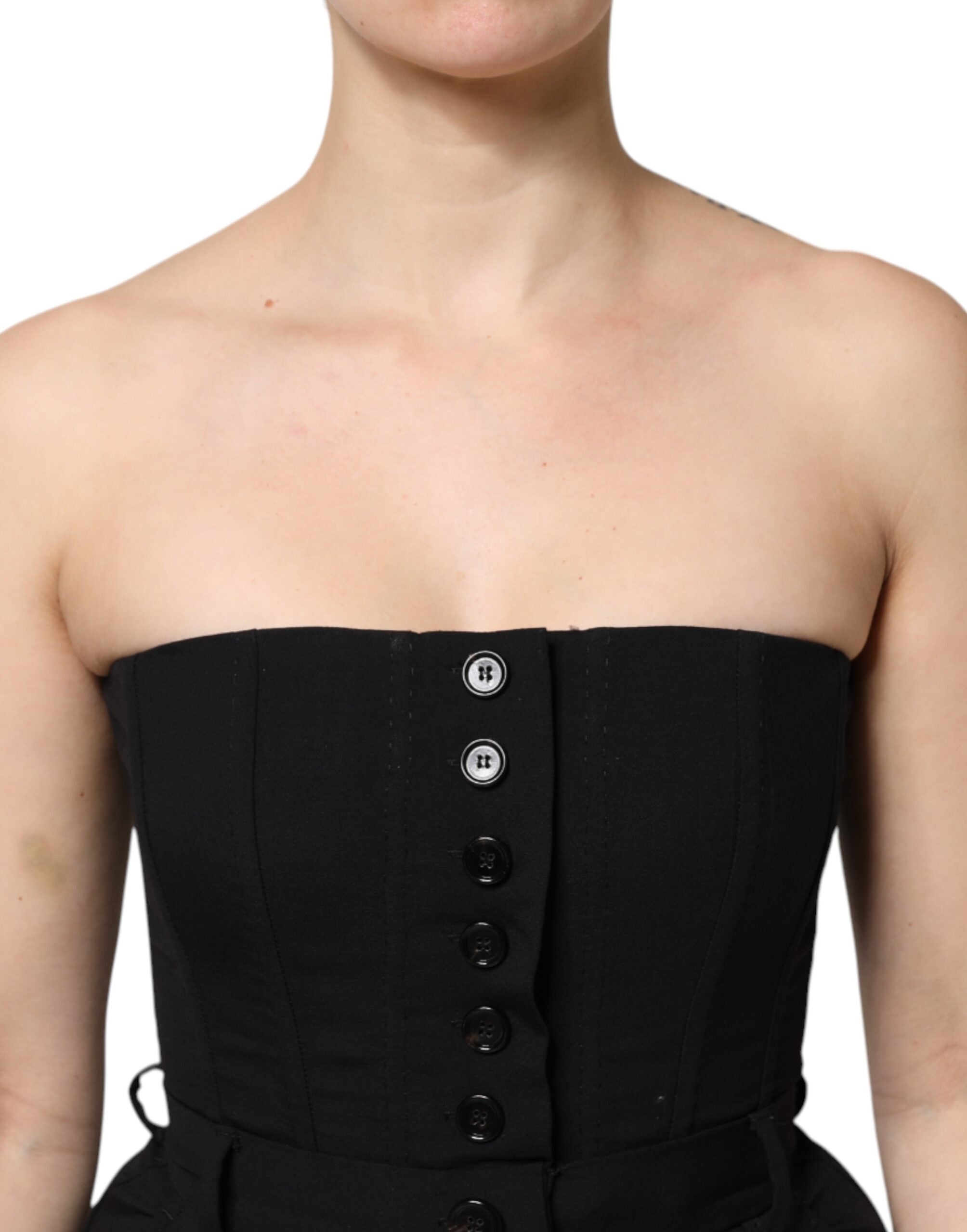 Dolce & Gabbana Black Wool Strapless Romper Jumpsuit Dress Dolce & Gabbana