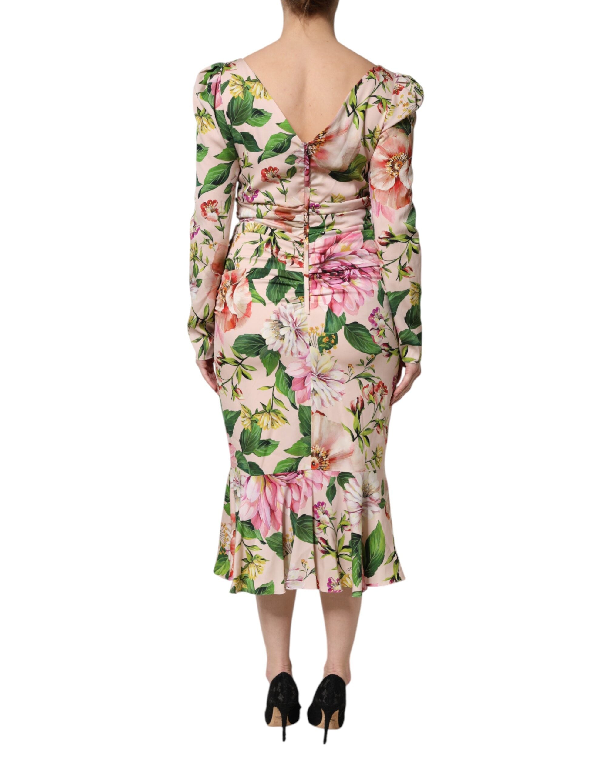 Dolce & Gabbana Pink Floral Silk Fit And Flared Midi Dress Dolce & Gabbana