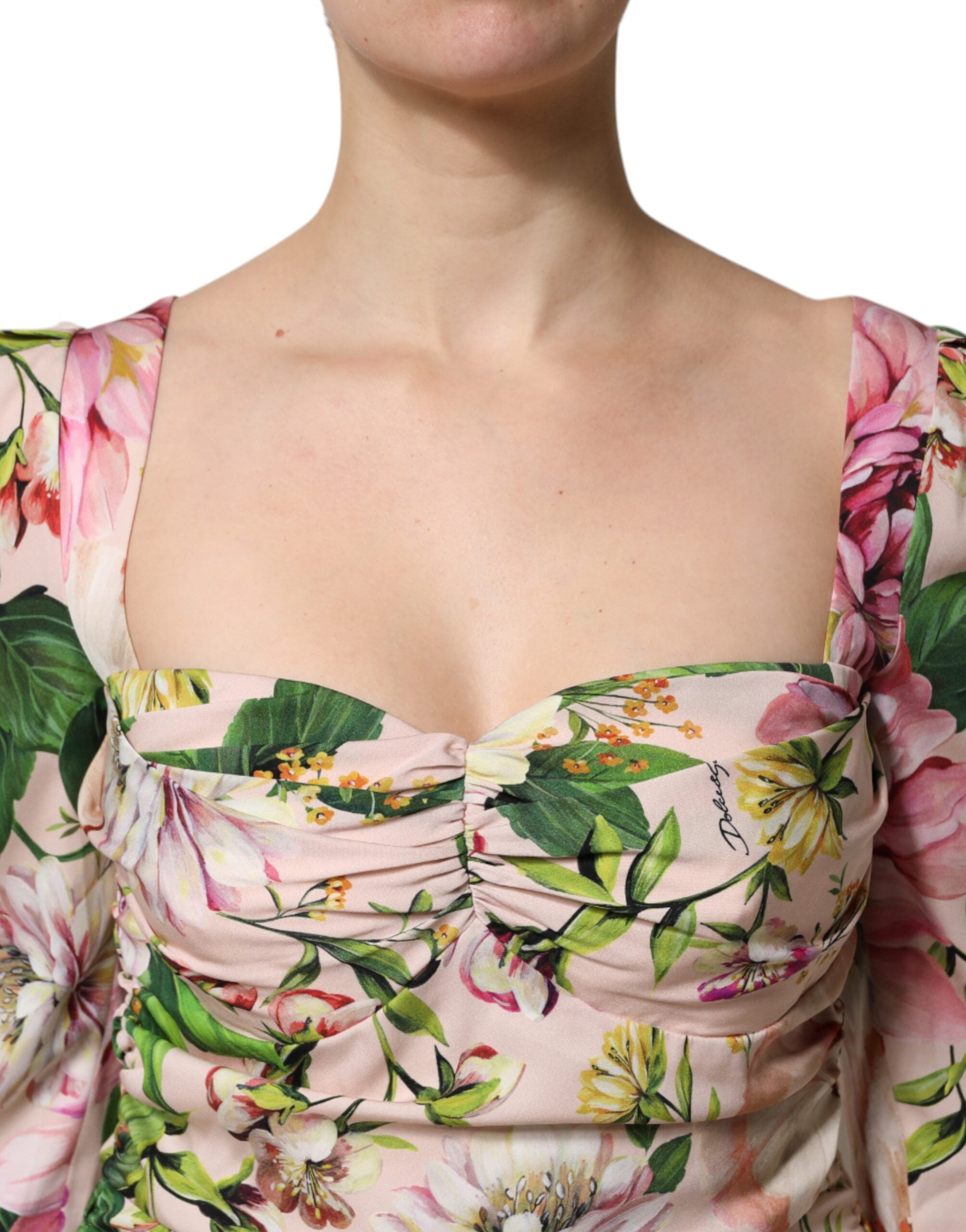 Dolce & Gabbana Pink Floral Silk Fit And Flared Midi Dress Dolce & Gabbana