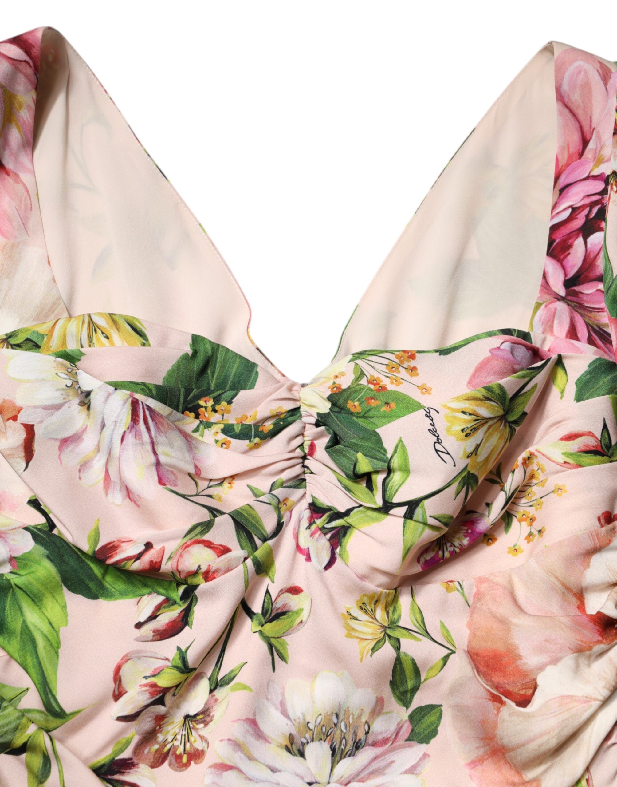 Dolce & Gabbana Pink Floral Silk Fit And Flared Midi Dress Dolce & Gabbana