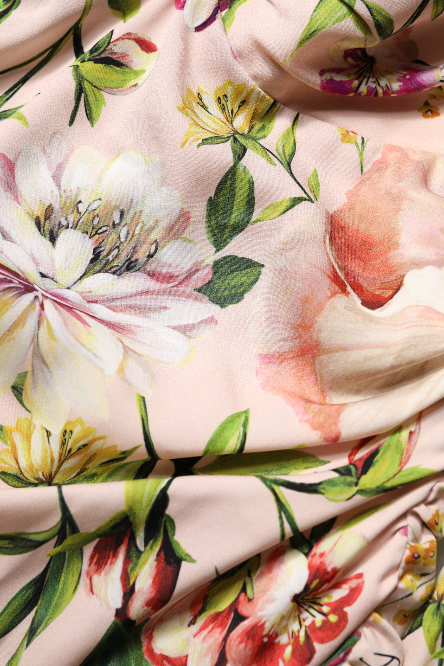 Dolce & Gabbana Pink Floral Silk Fit And Flared Midi Dress Dolce & Gabbana