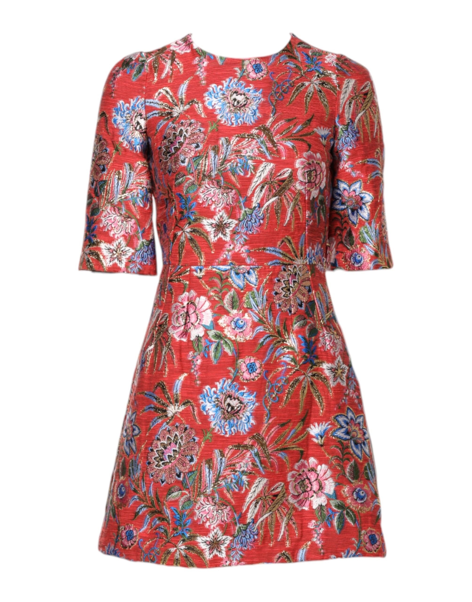 Dolce & Gabbana Red Floral Jacquard A-line Mini Dress Dolce & Gabbana