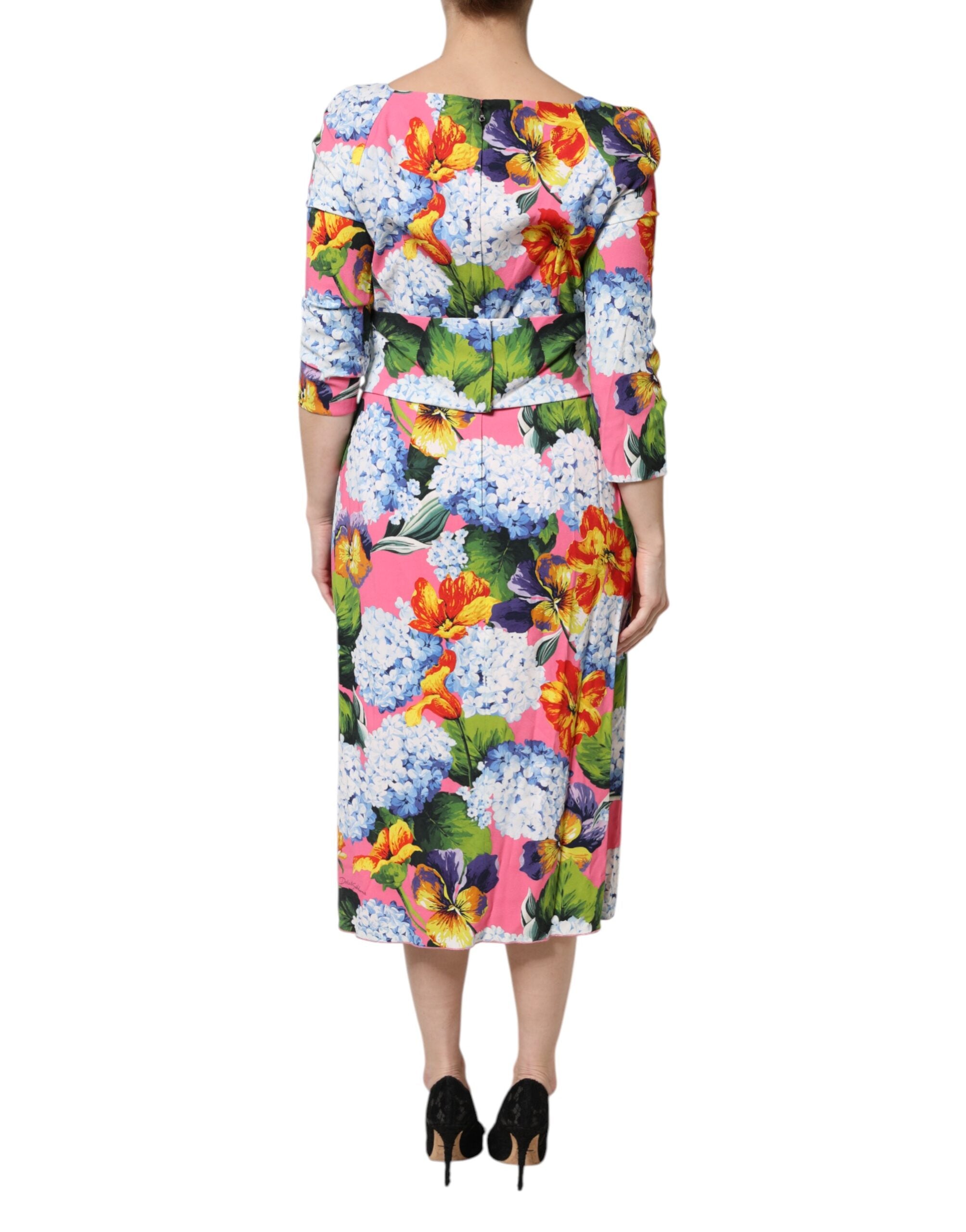 Dolce & Gabbana Multicolor Floral Pleated Sheath Midi  Dress Dolce & Gabbana